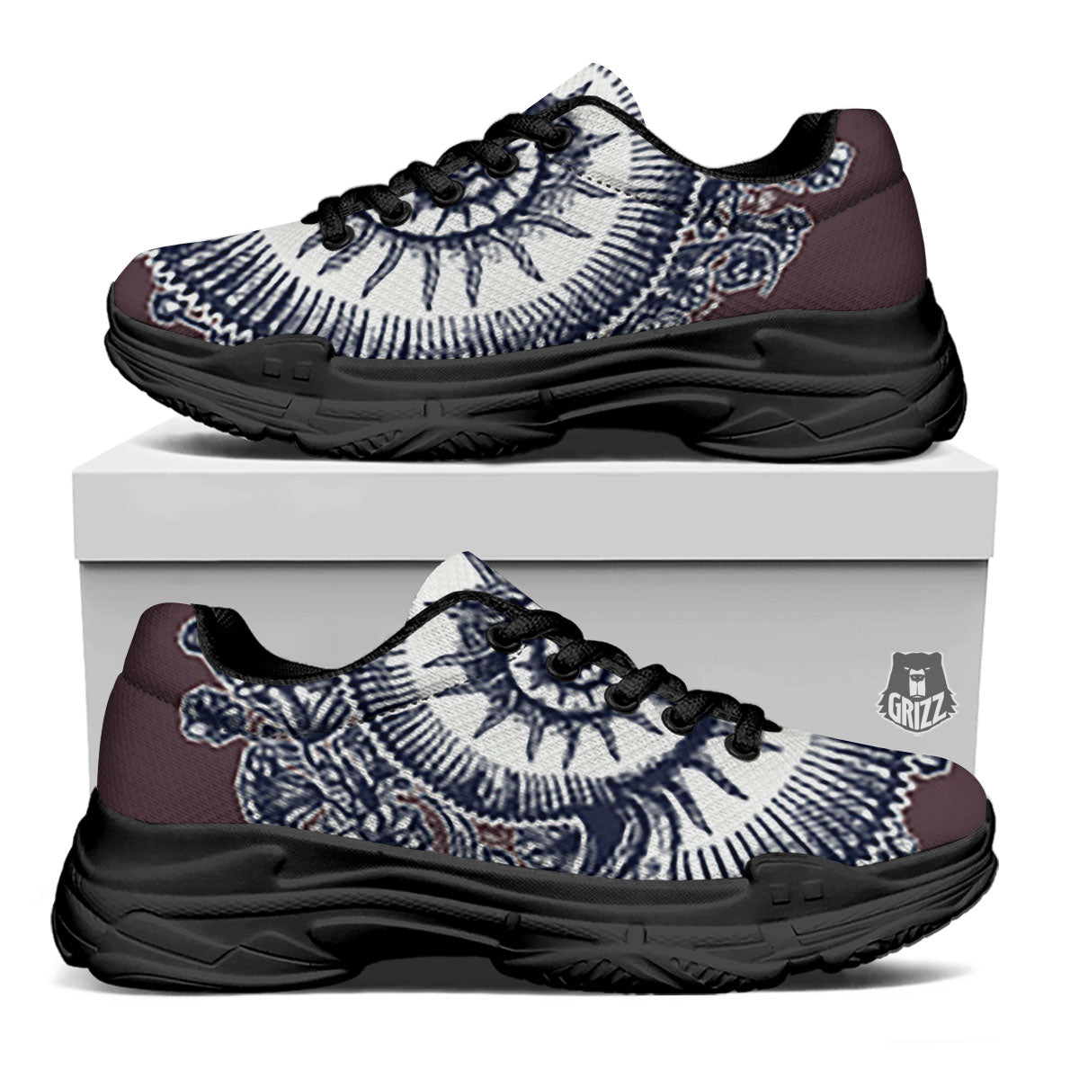 Fossil Ammonite Shell Print Black Chunky Shoes-grizzshop