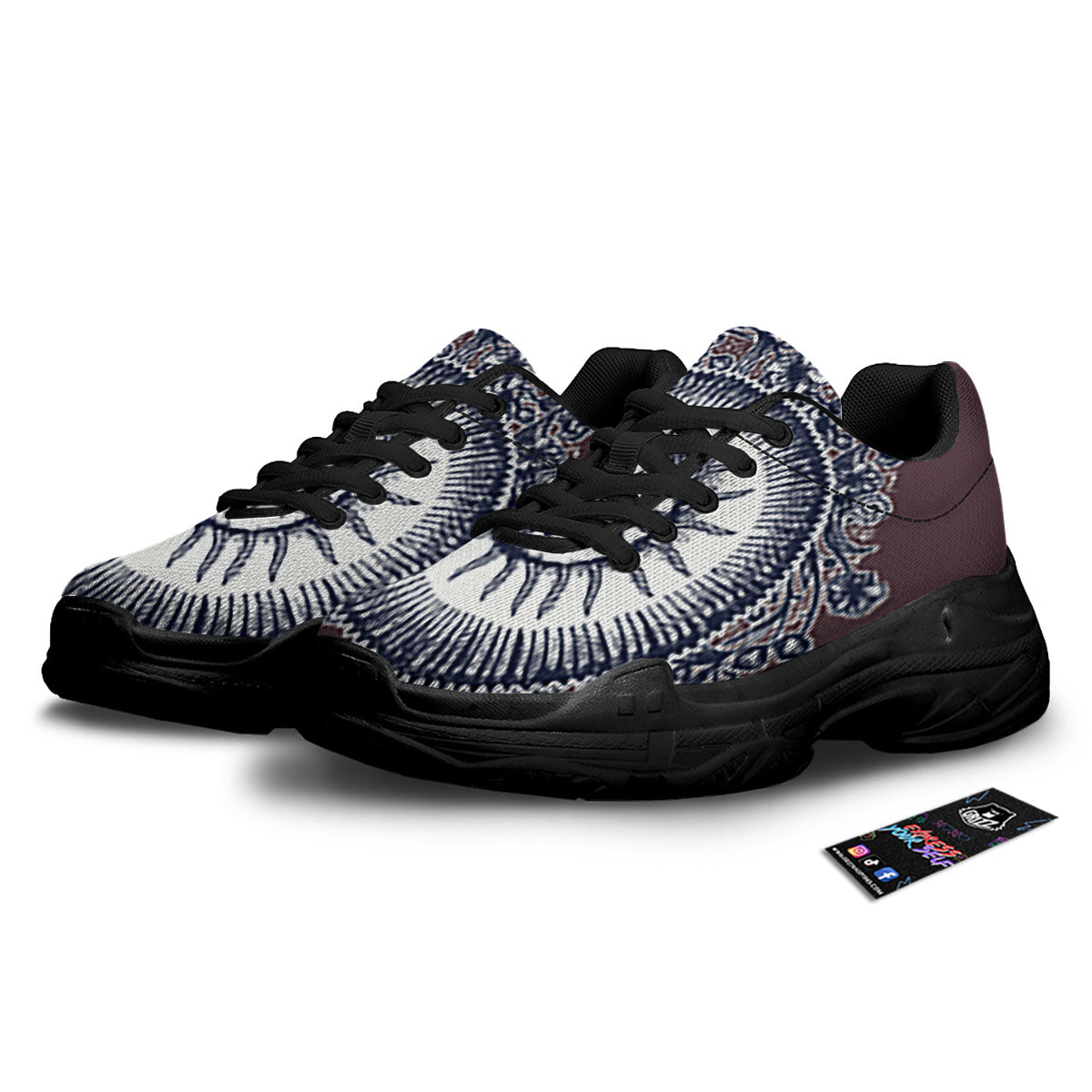 Fossil Ammonite Shell Print Black Chunky Shoes-grizzshop