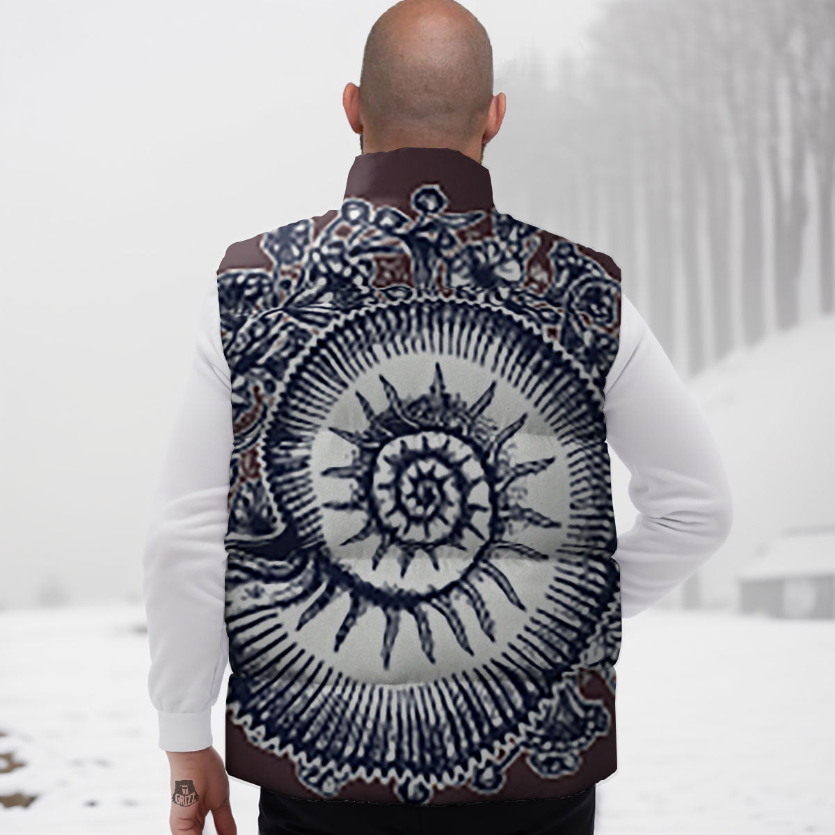 Fossil Ammonite Shell Print Down Vest