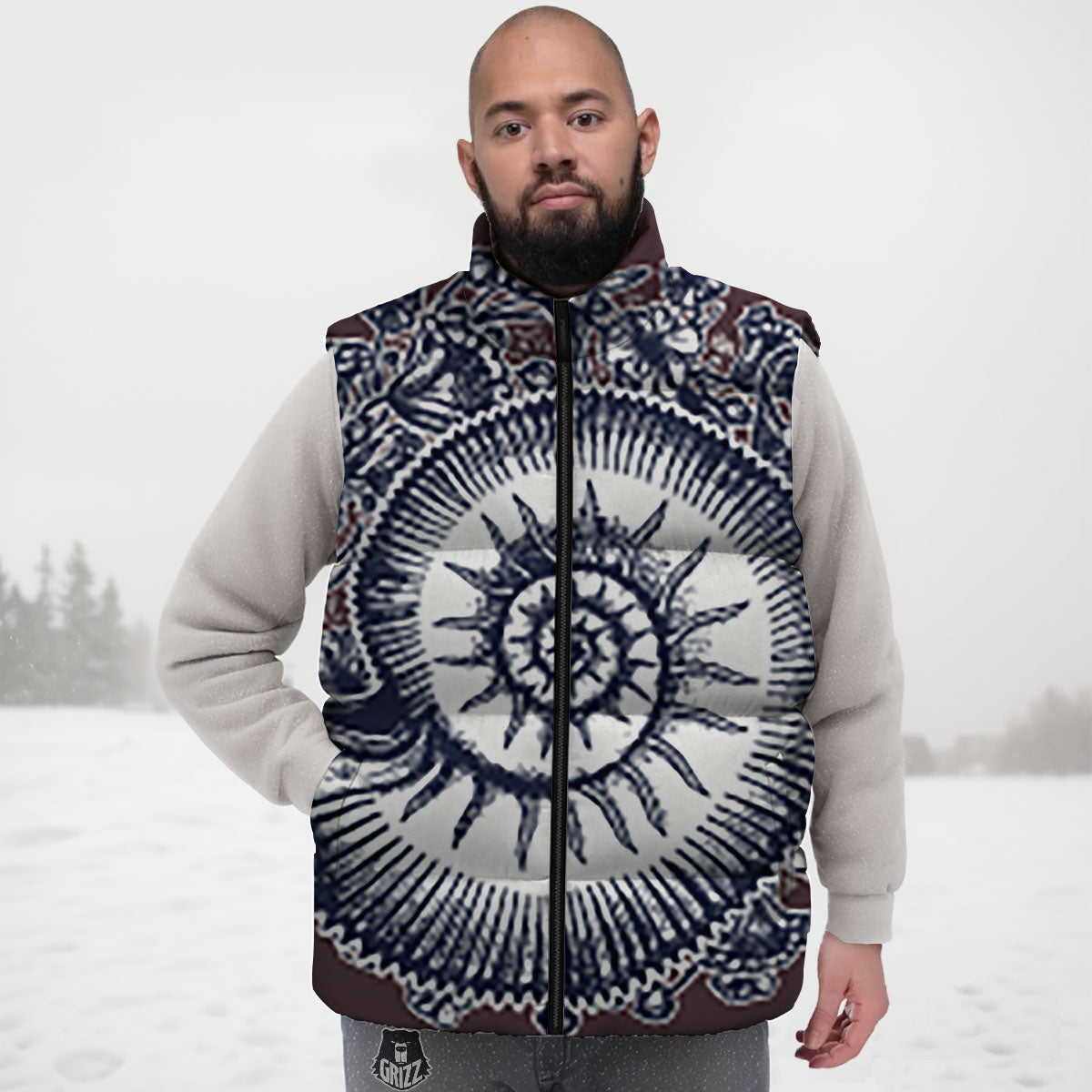 Fossil Ammonite Shell Print Down Vest