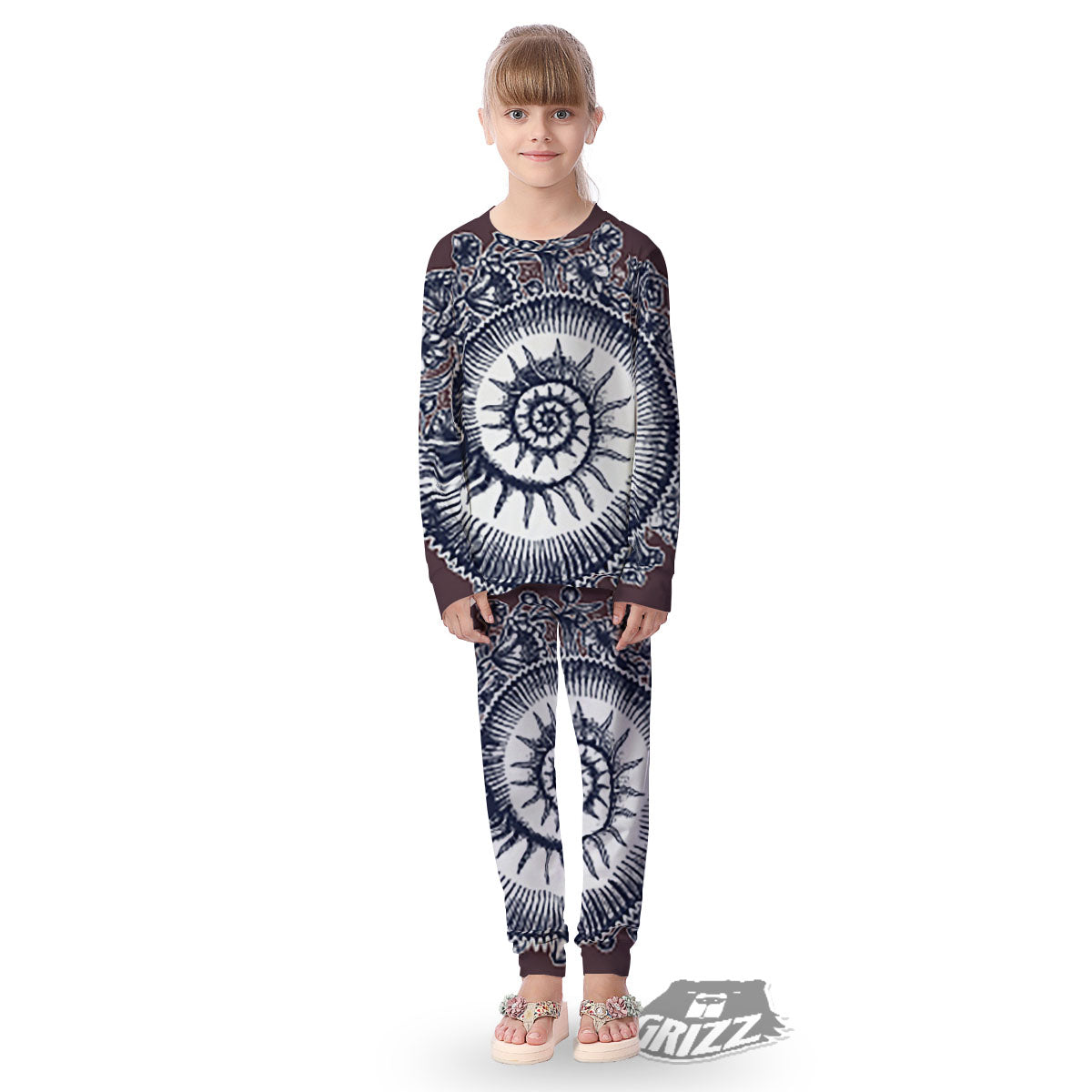 Fossil Ammonite Shell Print Kid's Pajamas-grizzshop