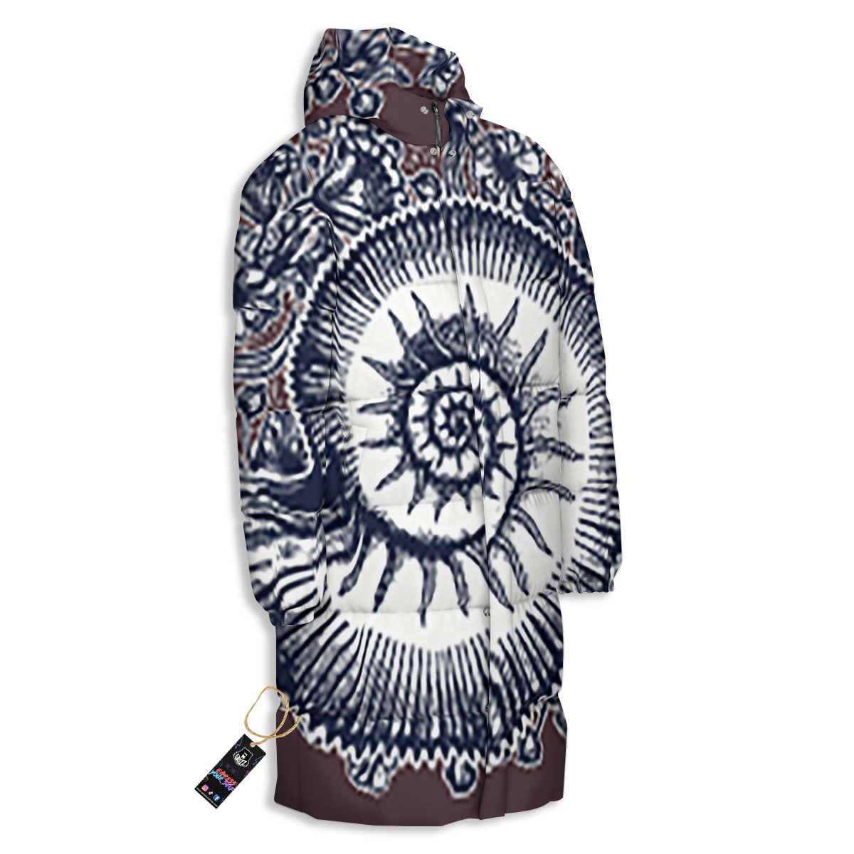 Fossil Ammonite Shell Print Long Down Jacket-grizzshop