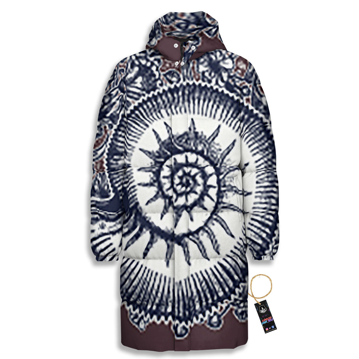 Fossil Ammonite Shell Print Long Down Jacket-grizzshop