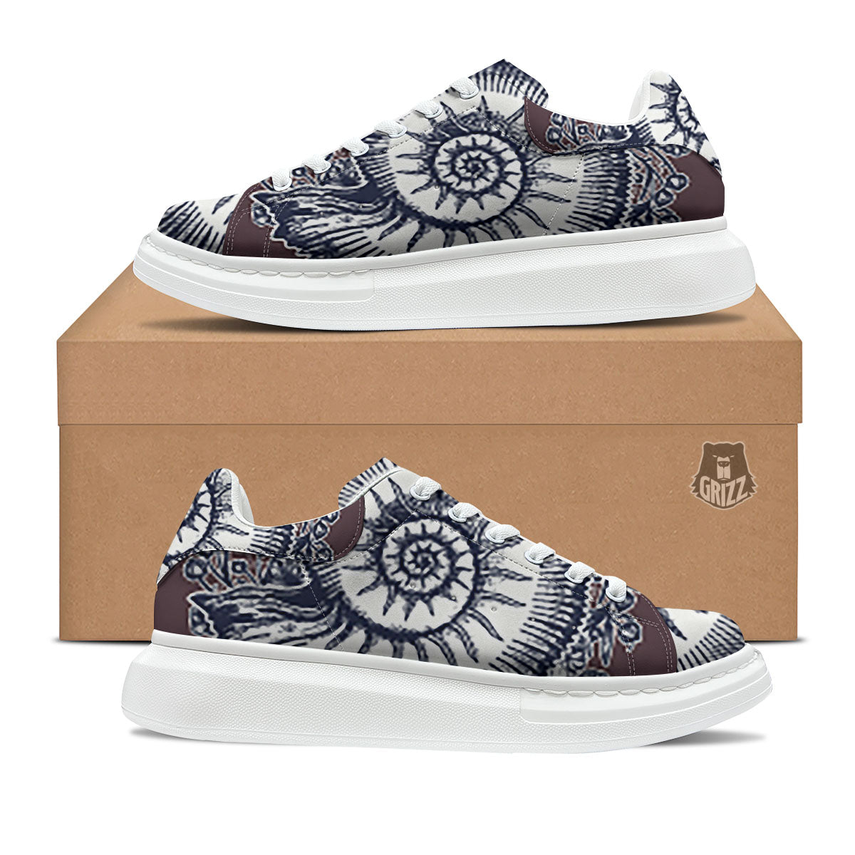 Fossil Ammonite Shell Print Platform Shoes-grizzshop