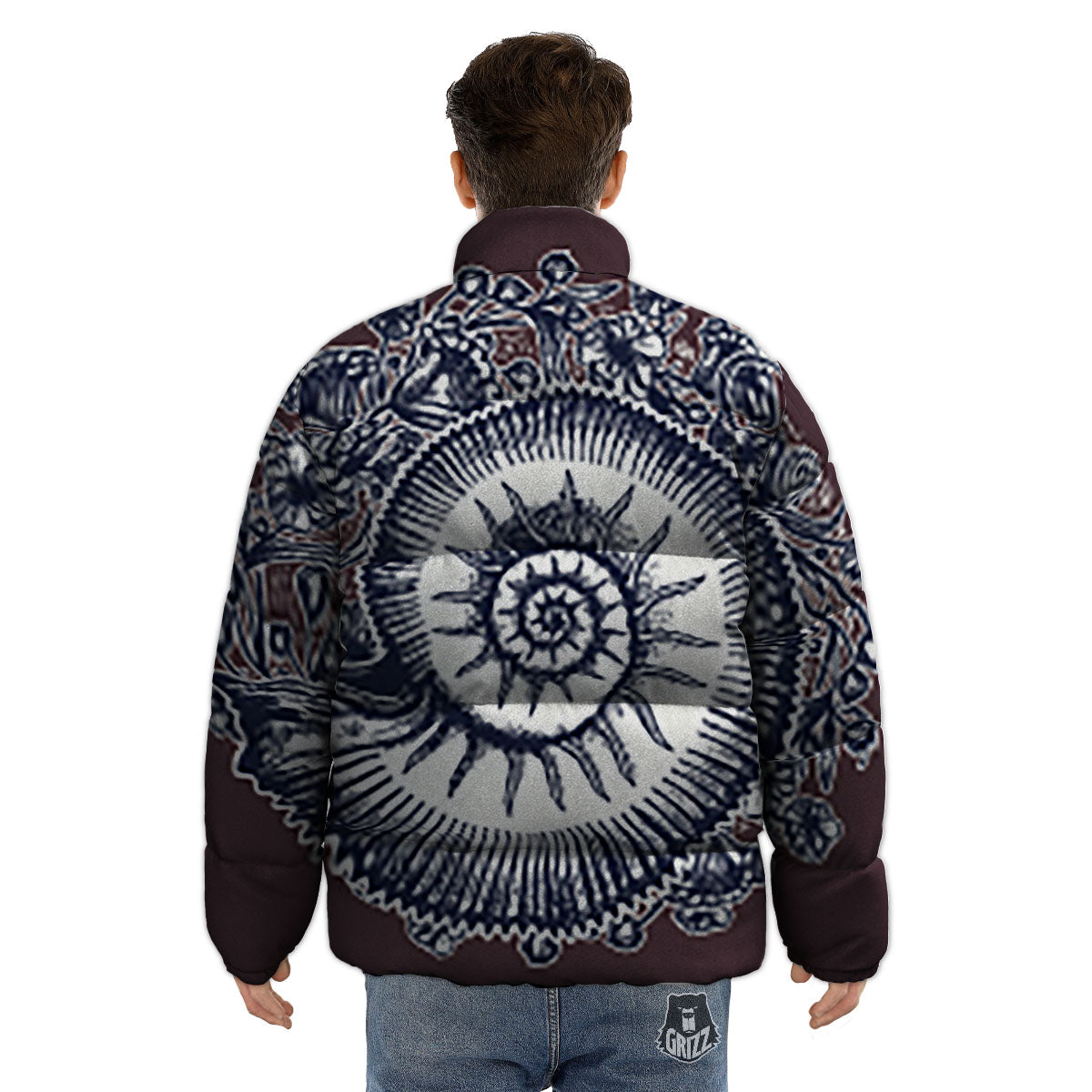 Fossil Ammonite Shell Print Puffer Jacket-grizzshop