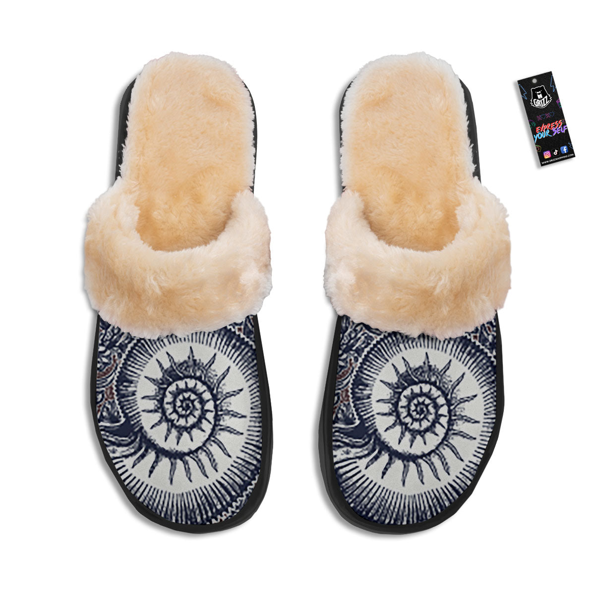Fossil Ammonite Shell Print Slippers-grizzshop