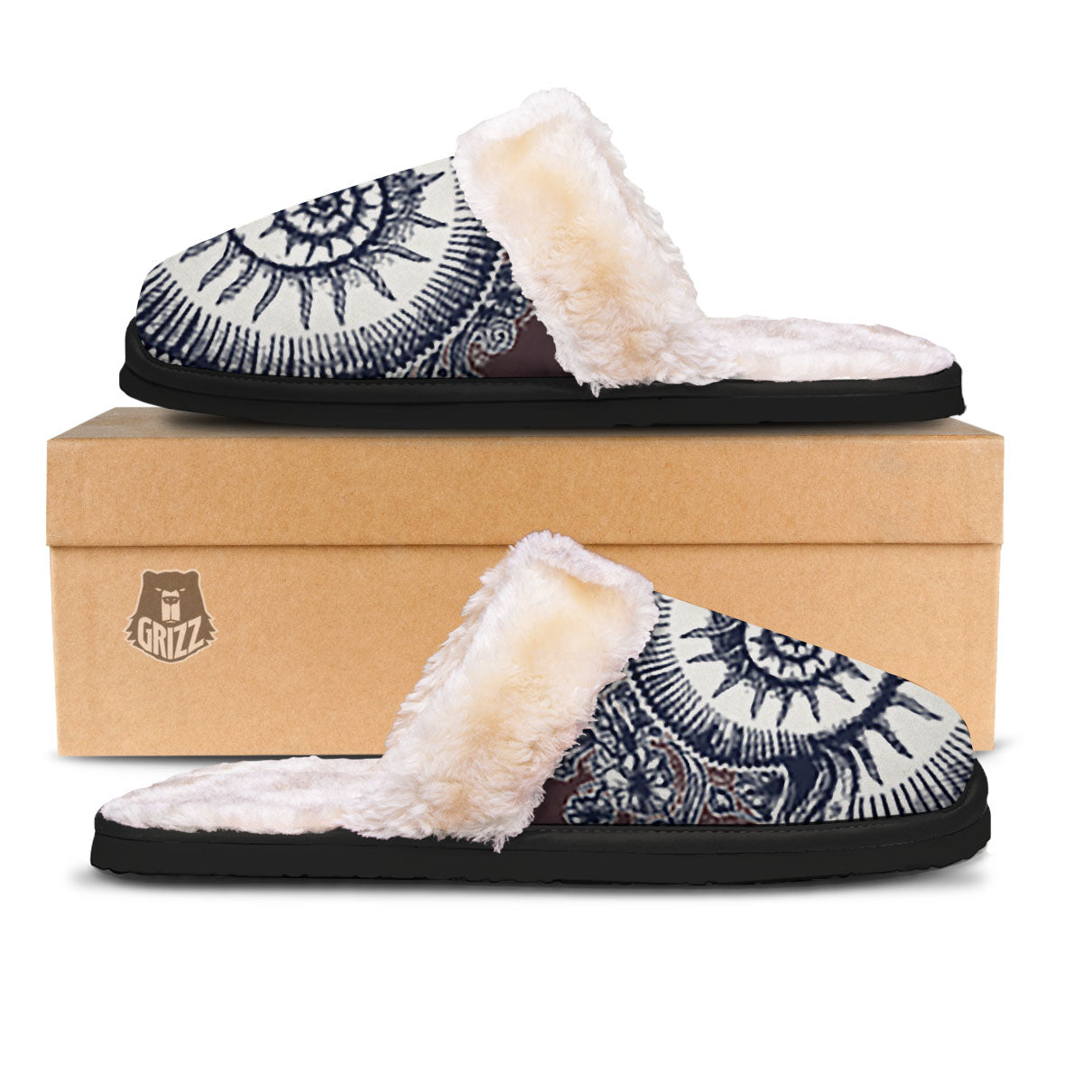 Fossil Ammonite Shell Print Slippers-grizzshop