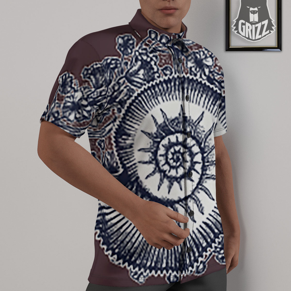 Fossil Ammonite Shell Print Untucked Shirts-grizzshop