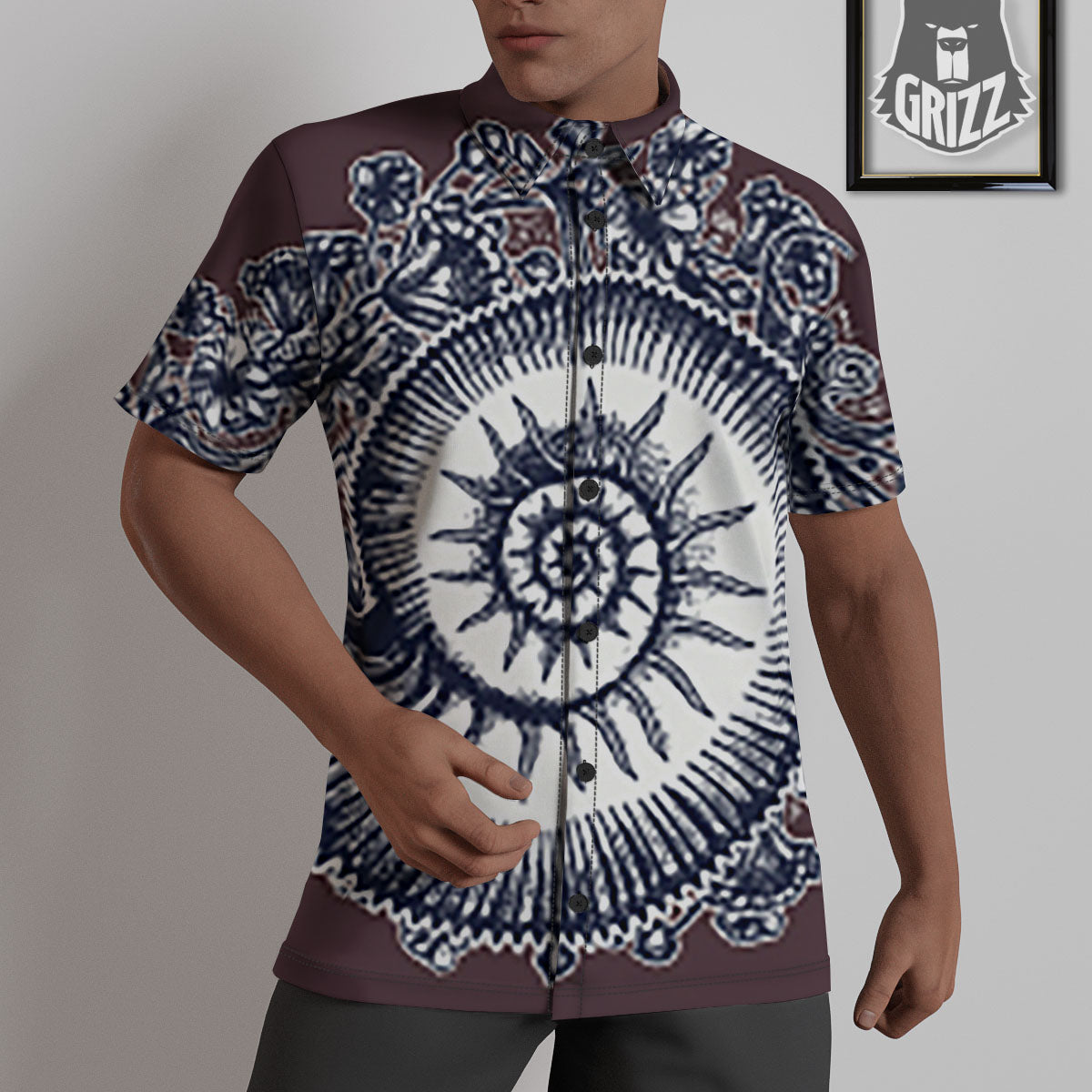 Fossil Ammonite Shell Print Untucked Shirts-grizzshop