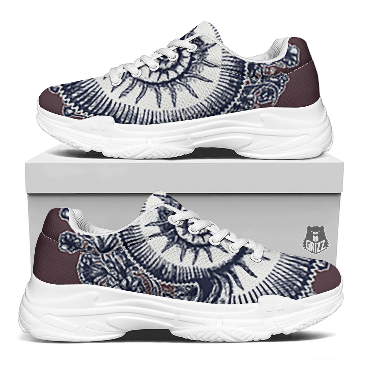 Fossil Ammonite Shell Print White Chunky Shoes-grizzshop