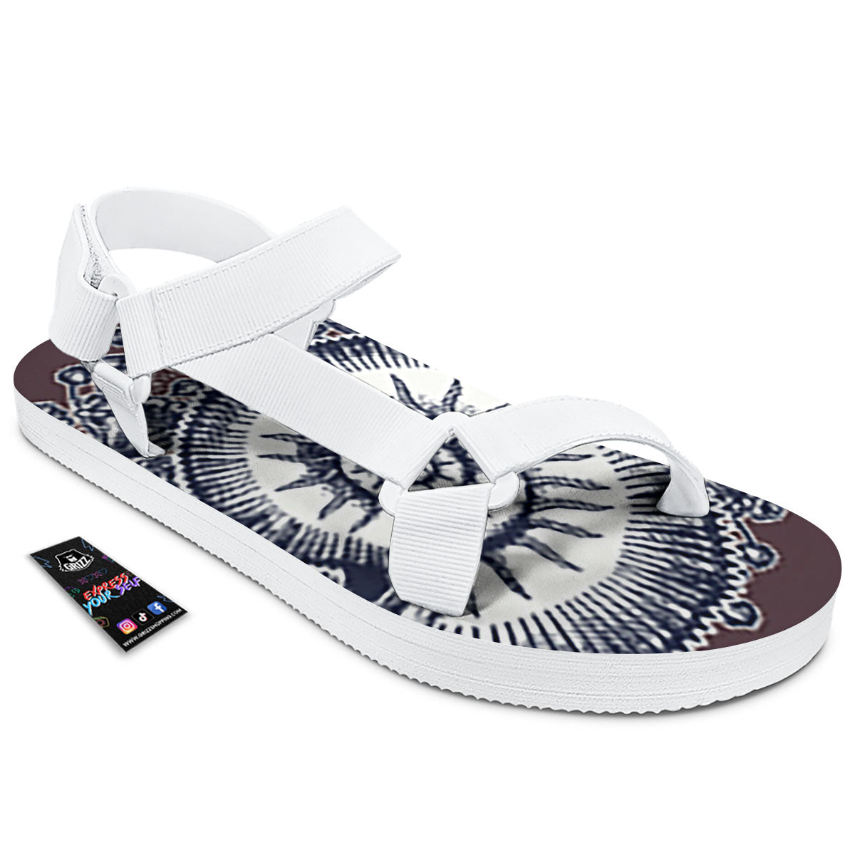 Fossil Ammonite Shell Print White Open Toe Sandals-grizzshop