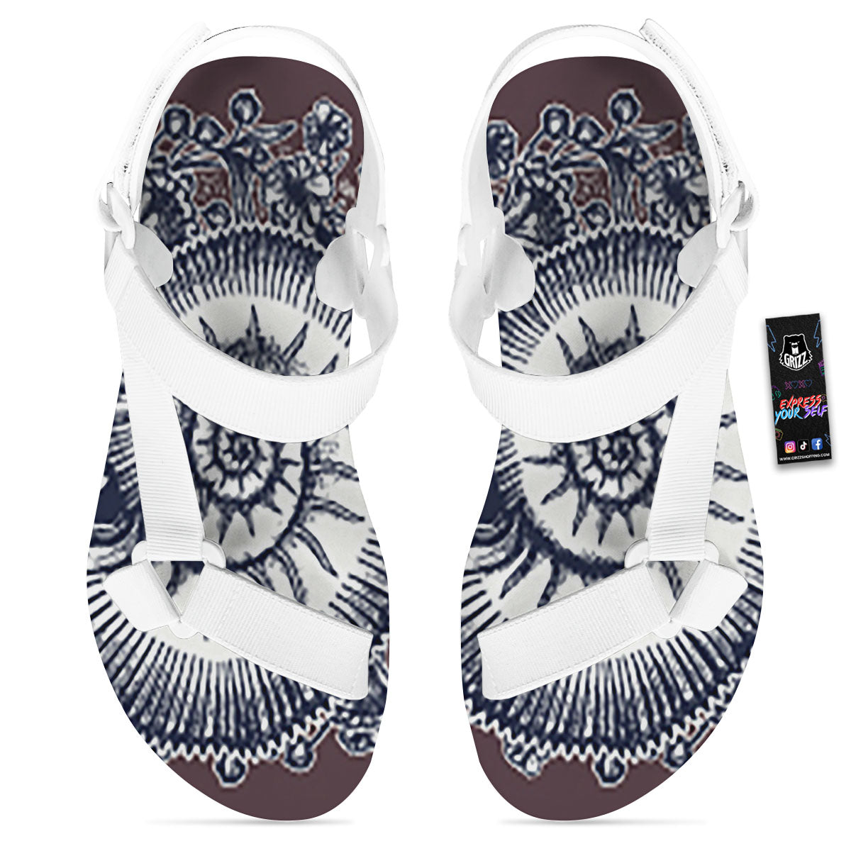 Fossil Ammonite Shell Print White Open Toe Sandals-grizzshop