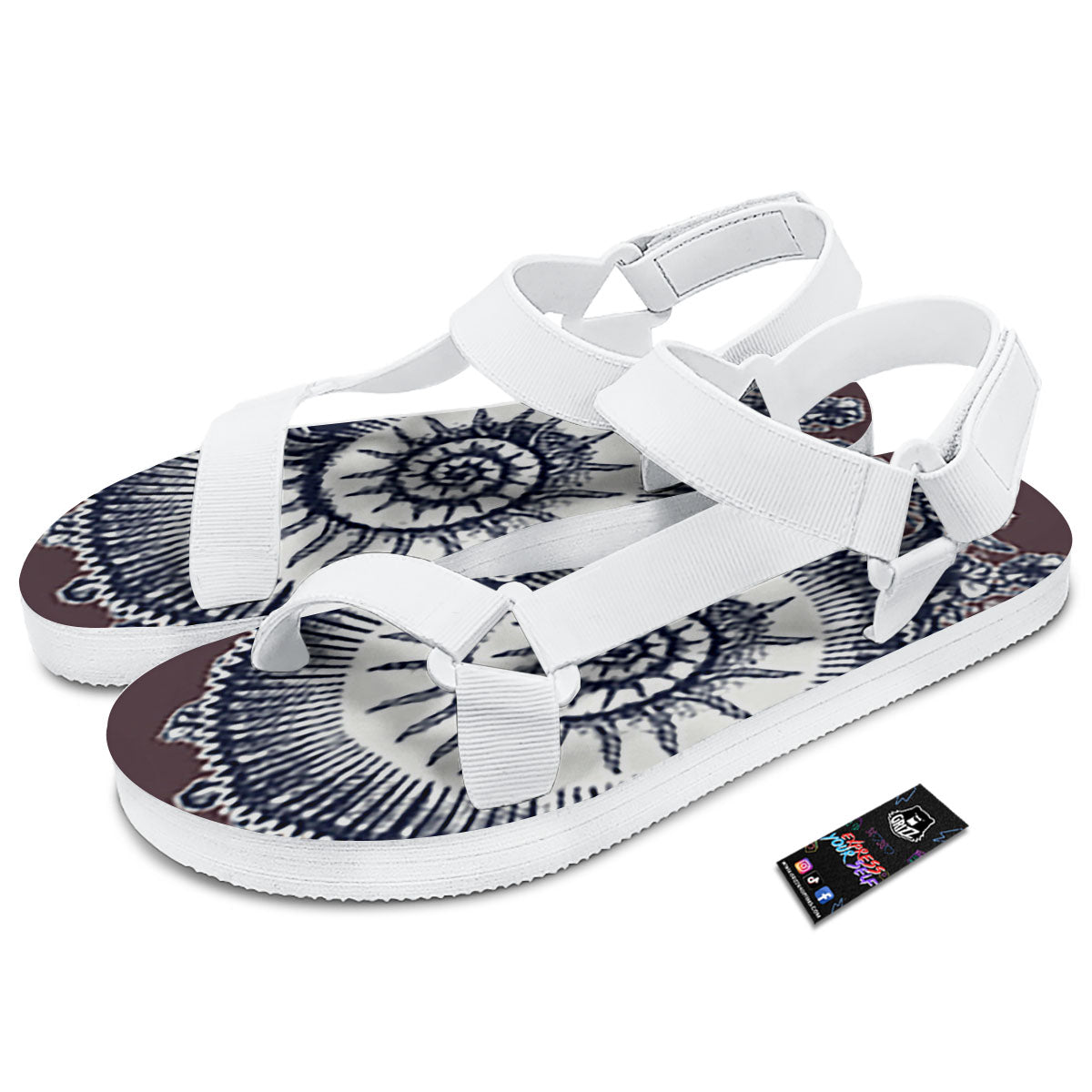 Fossil Ammonite Shell Print White Open Toe Sandals-grizzshop