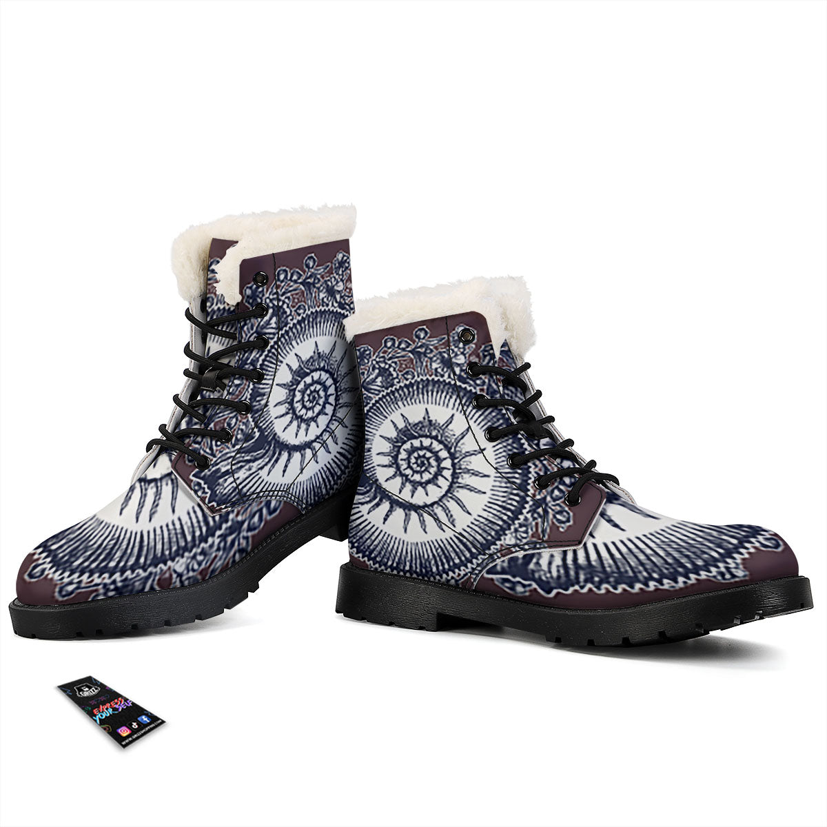 Fossil Ammonite Shell Print Winter Boots-grizzshop