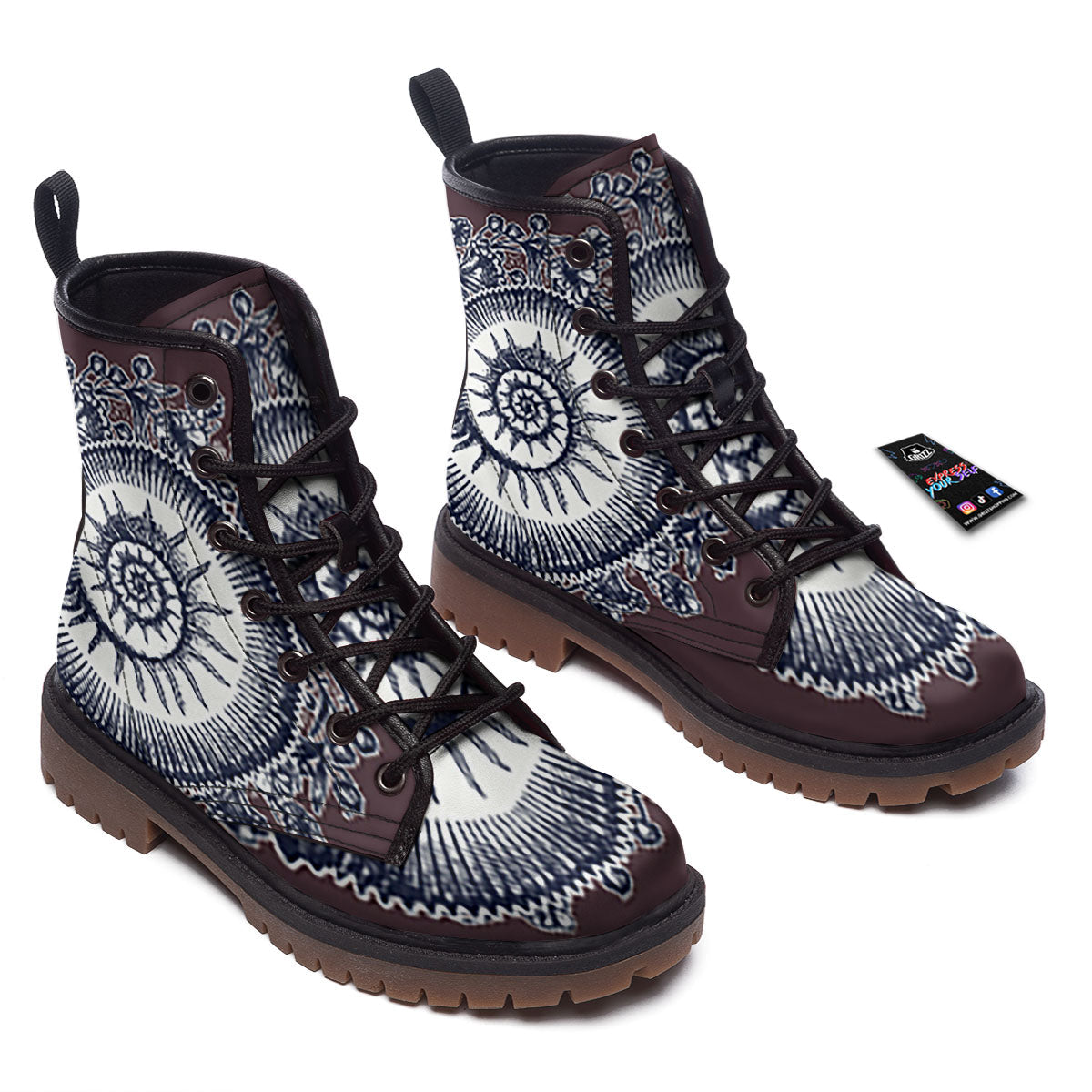 Fossil Ammonite Shell Print Work Boots-grizzshop