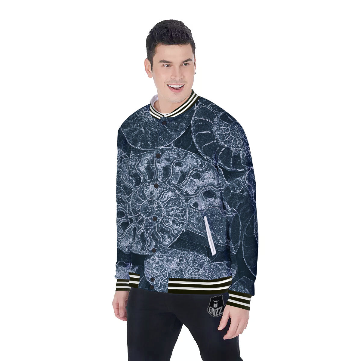 Fossil Ammonoidea Print Baseball Jacket-grizzshop