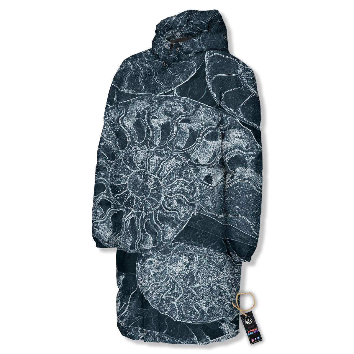 Fossil Ammonoidea Print Long Down Jacket-grizzshop