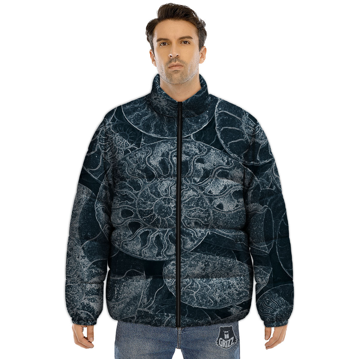 Fossil Ammonoidea Print Puffer Jacket-grizzshop