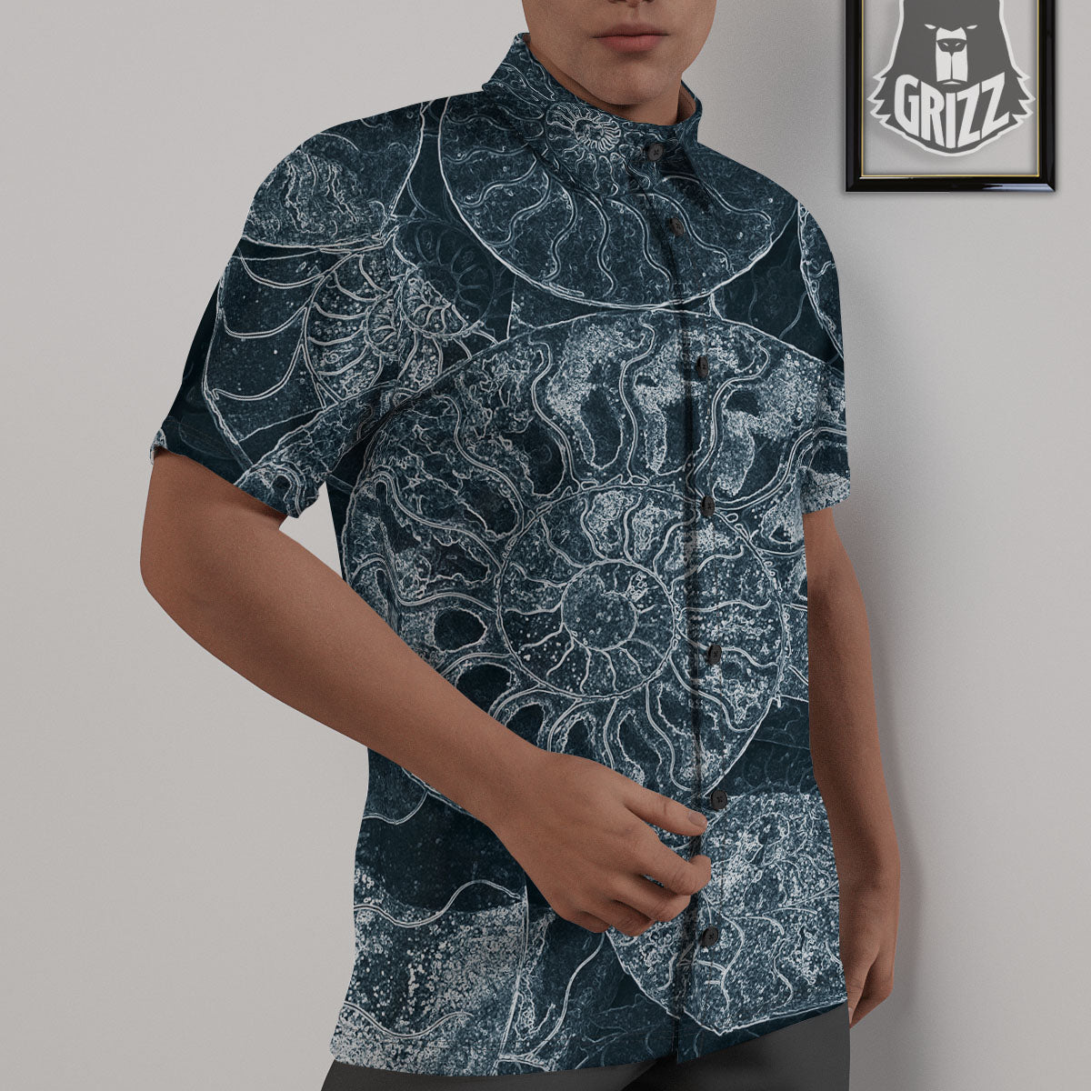 Fossil Ammonoidea Print Untucked Shirts-grizzshop