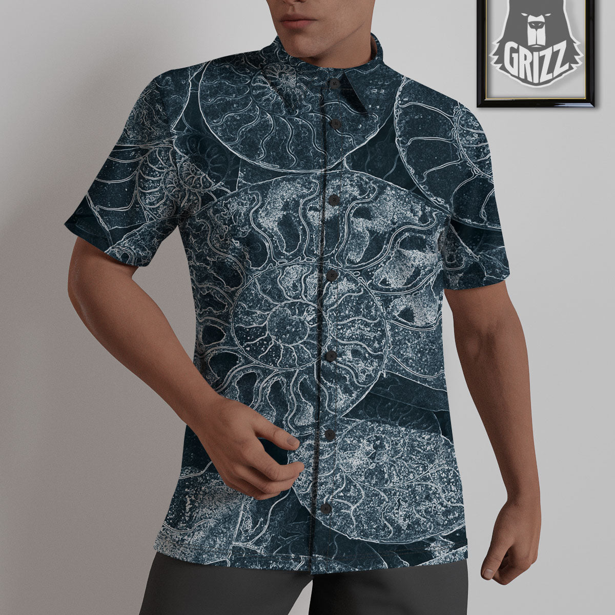 Fossil Ammonoidea Print Untucked Shirts-grizzshop