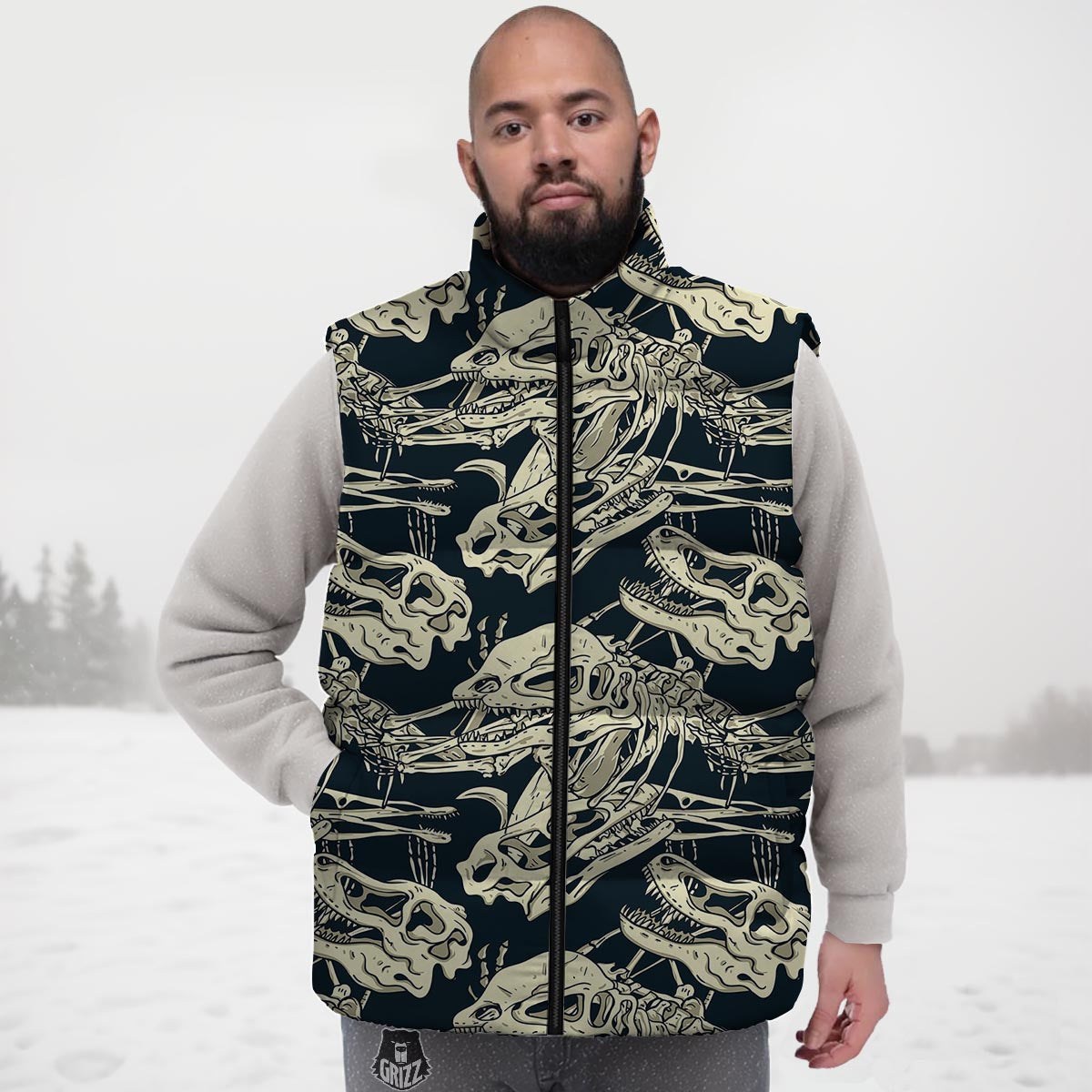 Fossil Dino And T Rex Print Pattern Down Vest