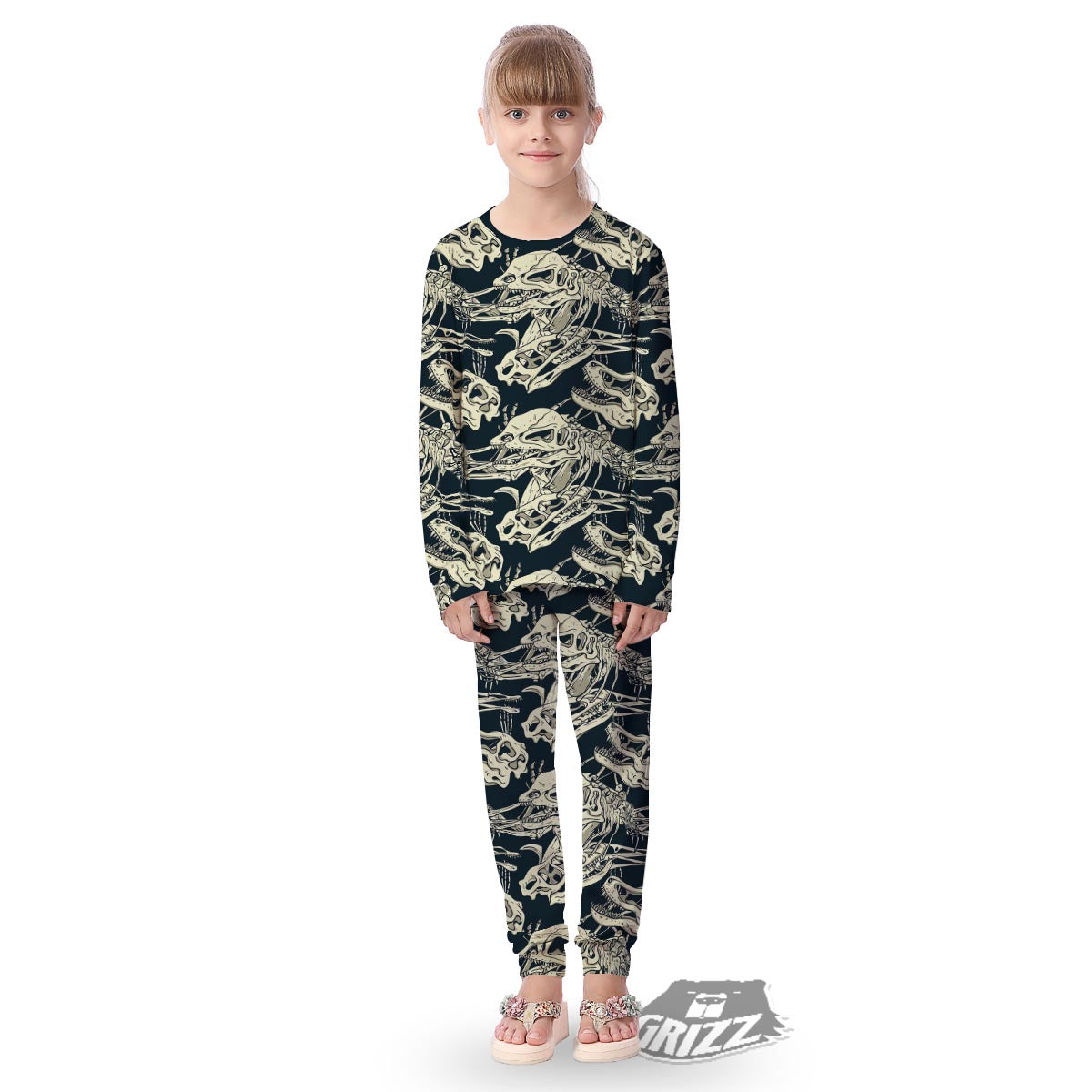 Fossil Dino And T Rex Print Pattern Kid's Pajamas-grizzshop