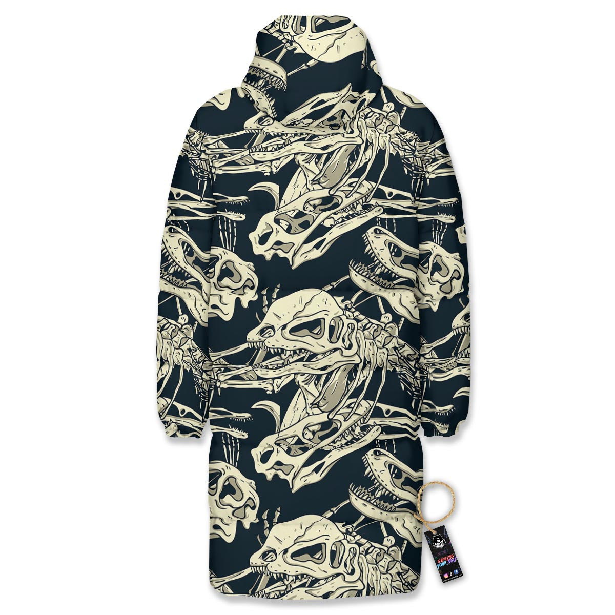 Fossil Dino And T Rex Print Pattern Long Down Jacket-grizzshop