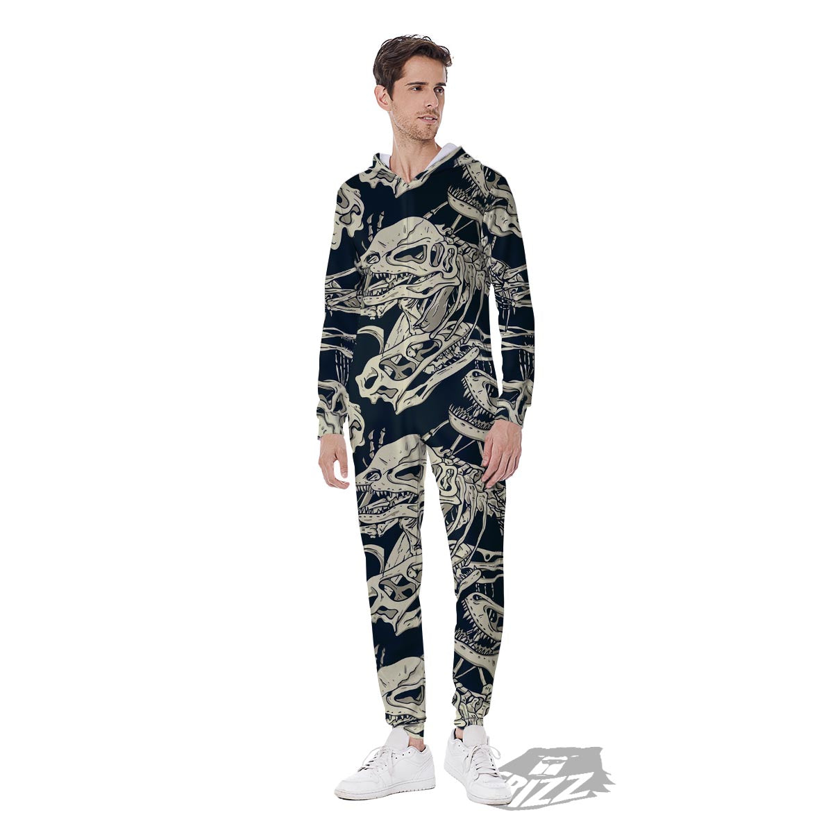 Fossil Dino And T Rex Print Pattern Men's Jumpsuit-grizzshop