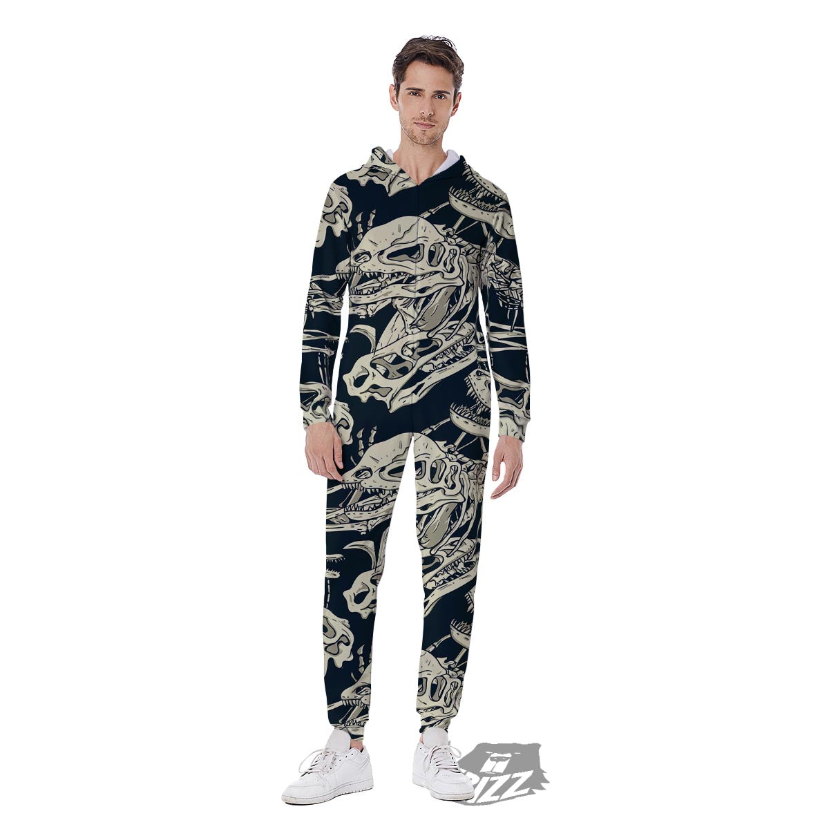Fossil Dino And T Rex Print Pattern Men's Jumpsuit-grizzshop