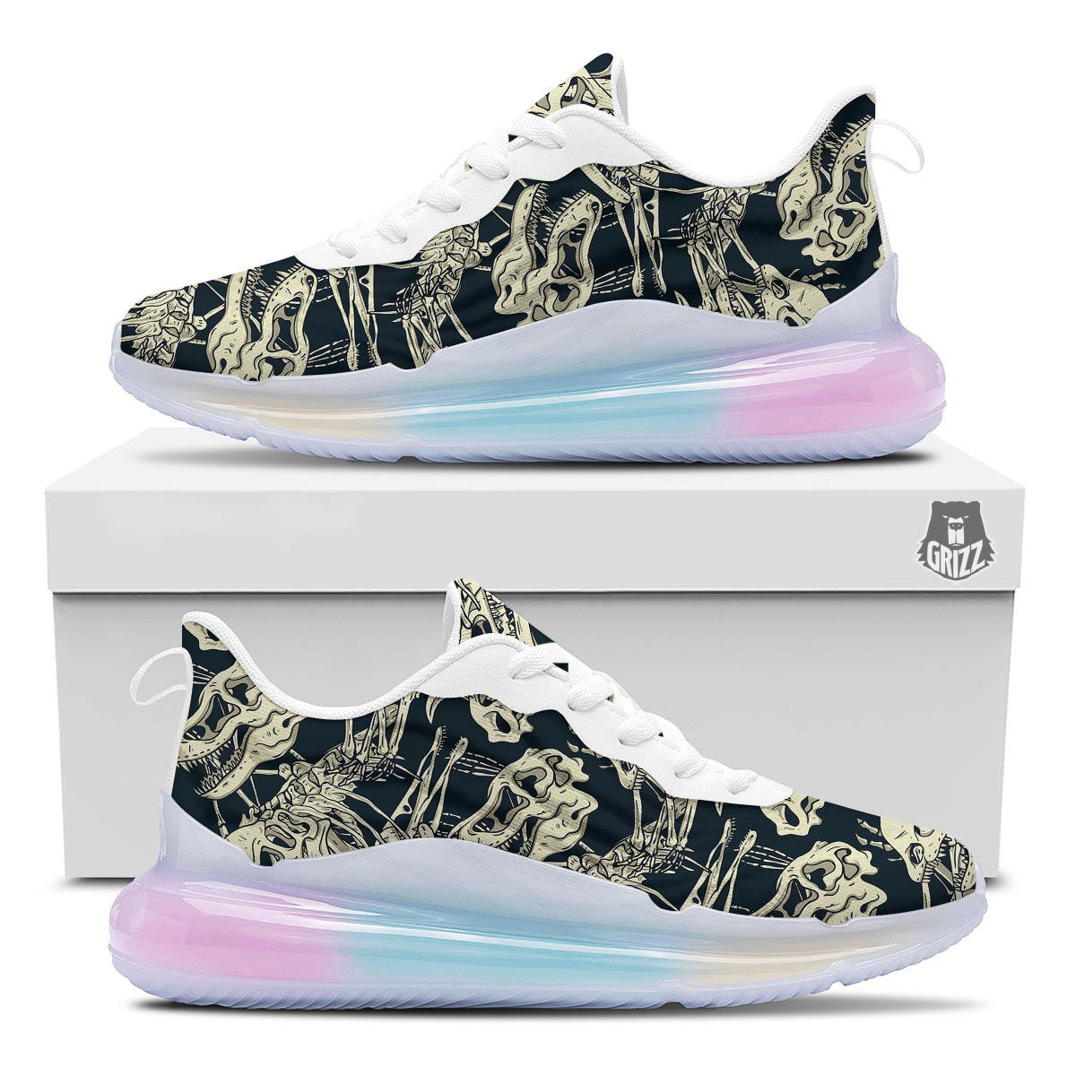 Fossil Dino And T Rex Print Pattern Running Sneakers-grizzshop