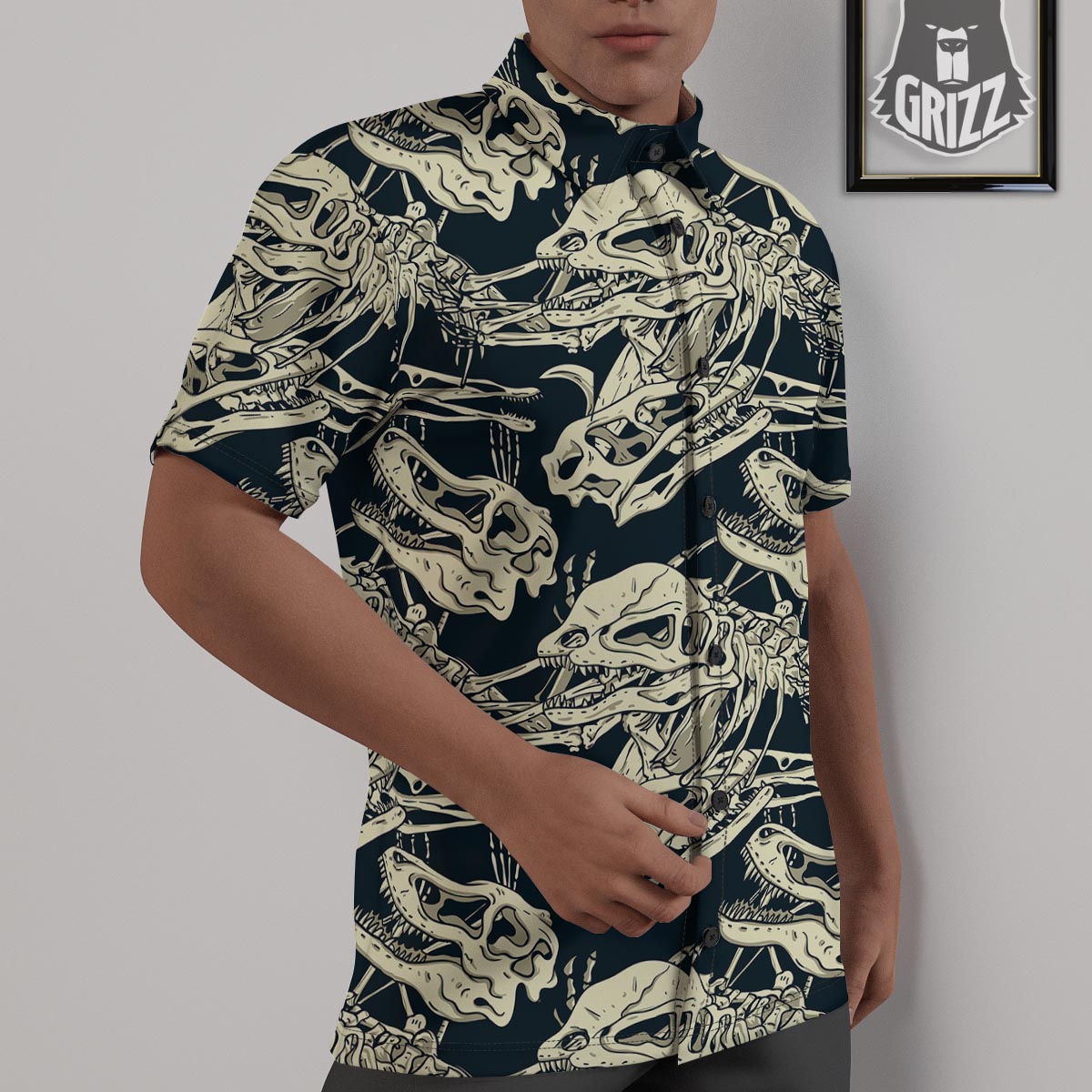 Fossil Dino And T Rex Print Pattern Untucked Shirts-grizzshop