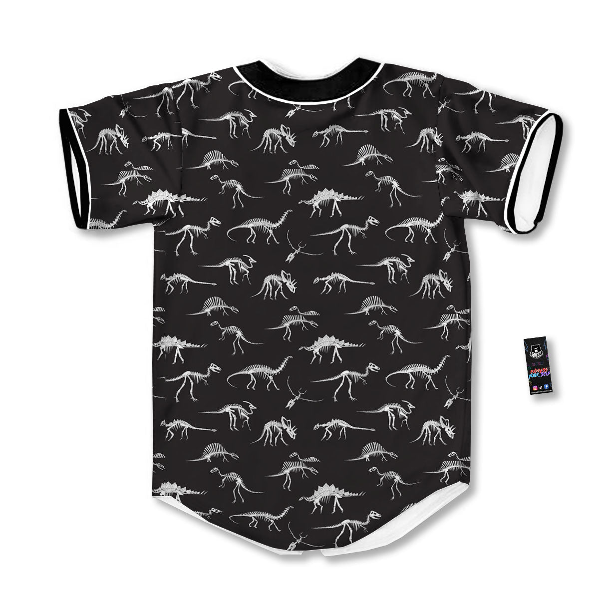 Fossil Dino Skeleton Print Pattern Baseball Jersey-grizzshop