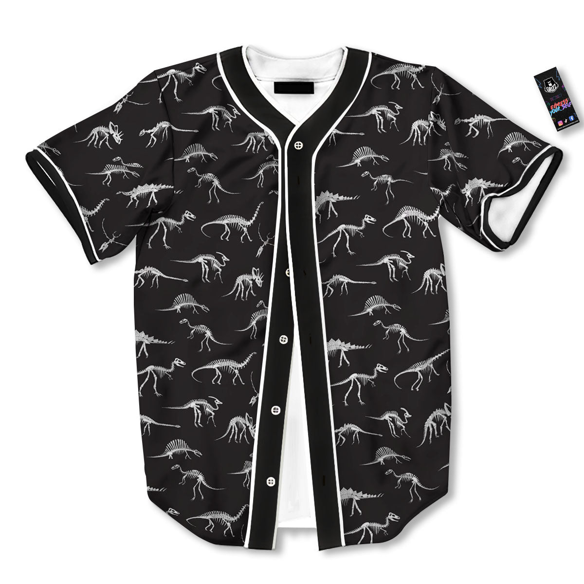 Fossil Dino Skeleton Print Pattern Baseball Jersey-grizzshop