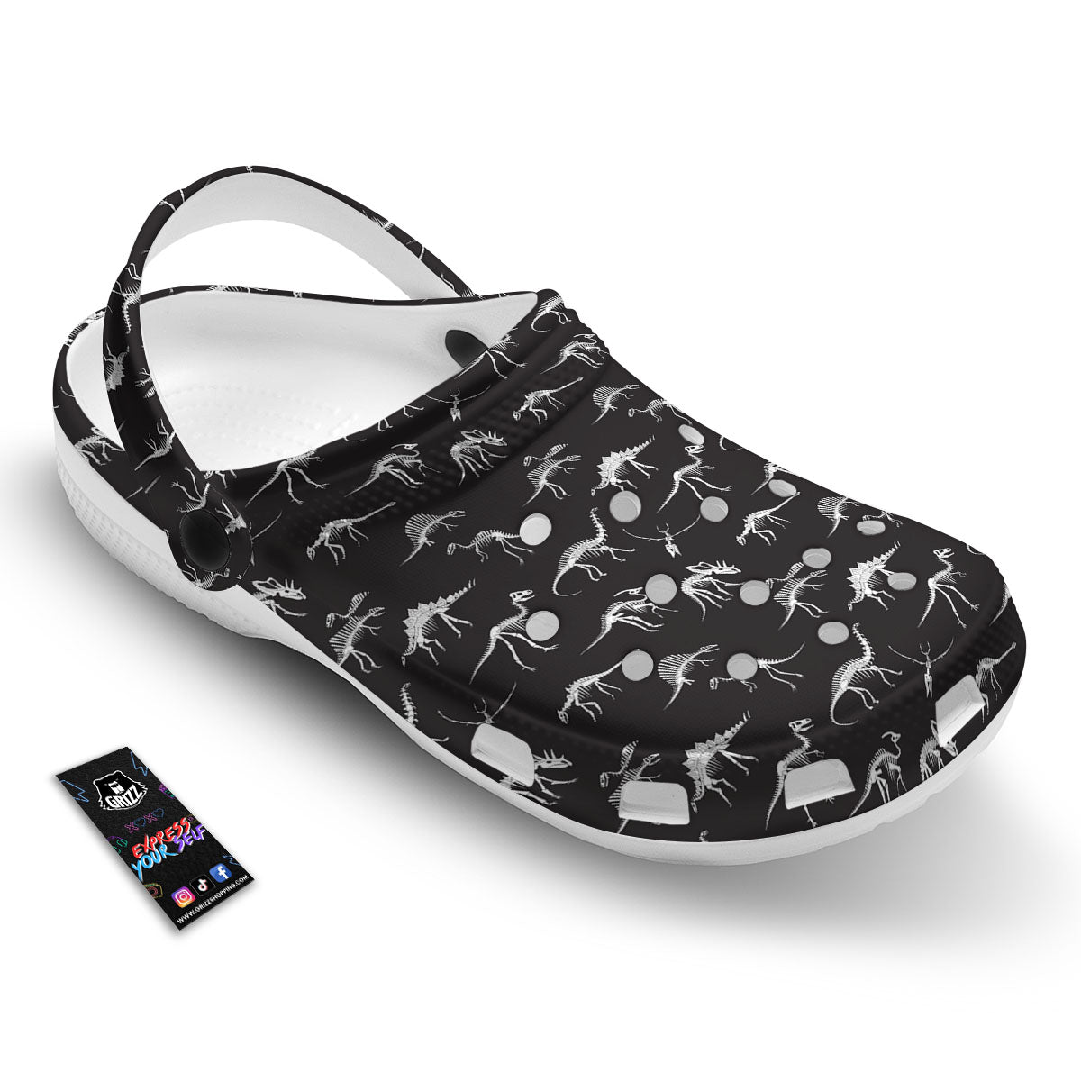 Fossil Dino Skeleton Print Pattern Clog-grizzshop