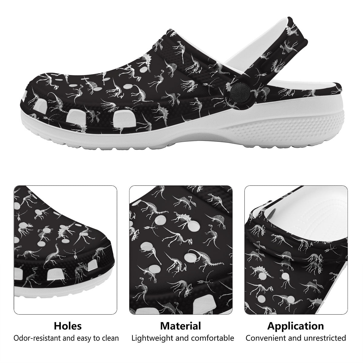 Fossil Dino Skeleton Print Pattern Clog-grizzshop