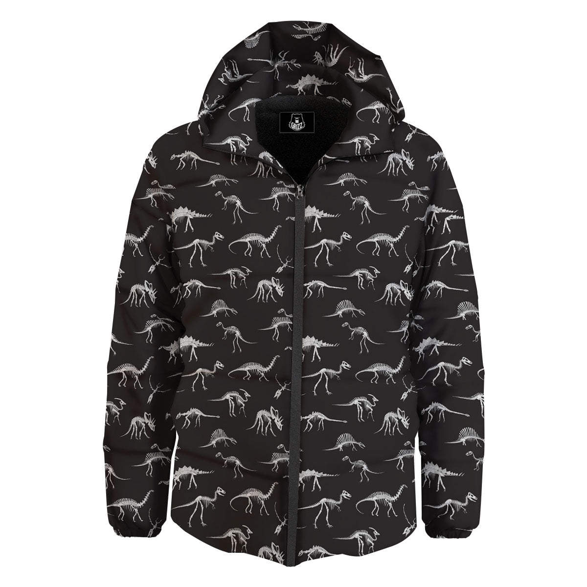Fossil Dino Skeleton Print Pattern Down Jacket-grizzshop