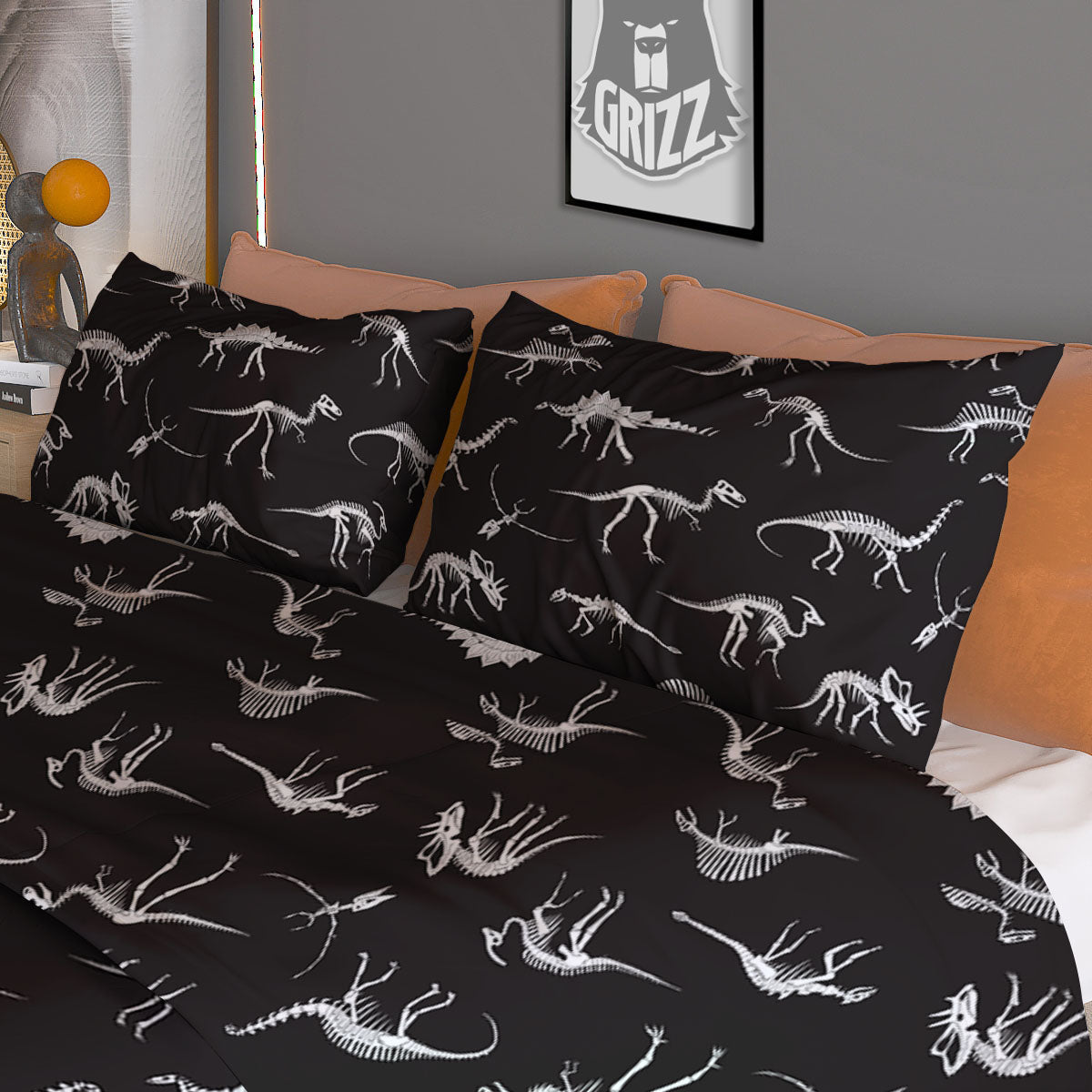 Fossil Dino Skeleton Print Pattern Duvet Cover Bedding Set