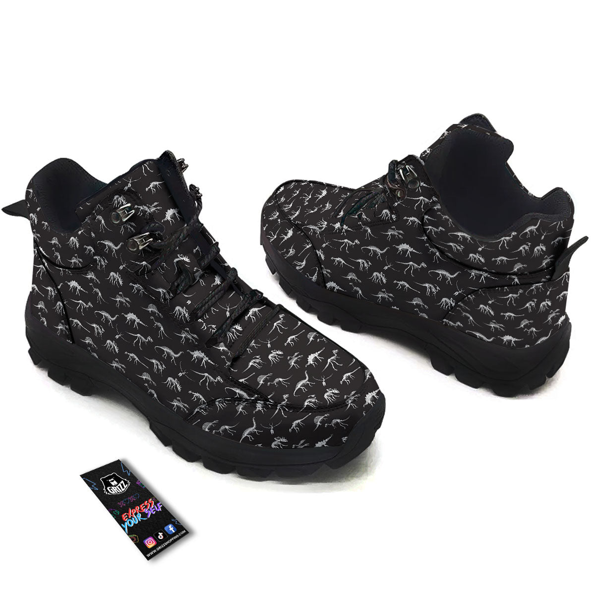 Fossil Dino Skeleton Print Pattern Hiking Shoes-grizzshop