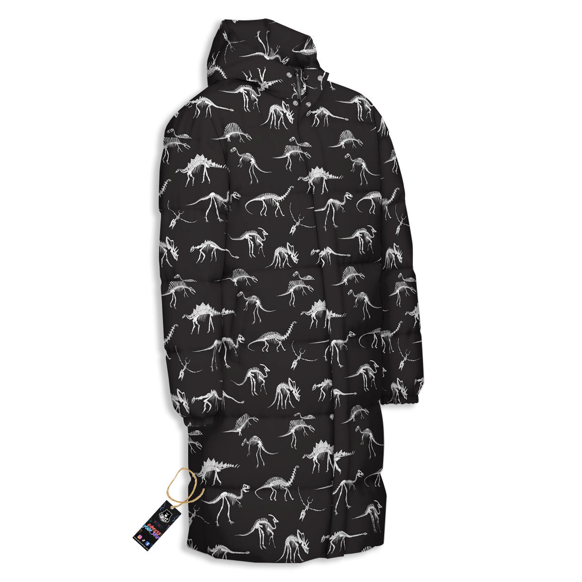 Fossil Dino Skeleton Print Pattern Long Down Jacket-grizzshop