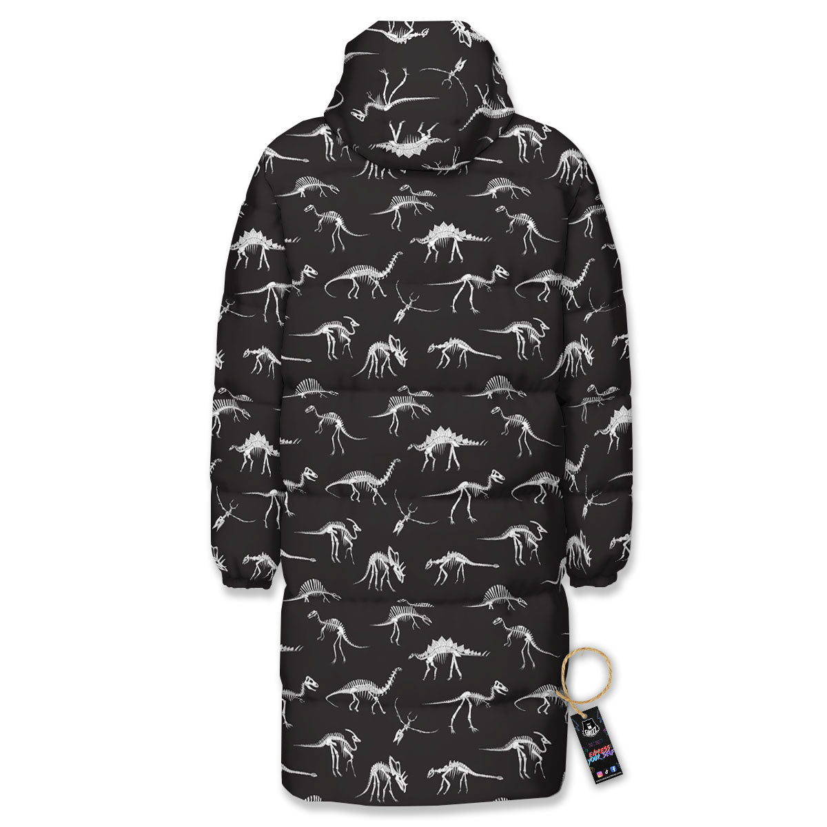 Fossil Dino Skeleton Print Pattern Long Down Jacket-grizzshop