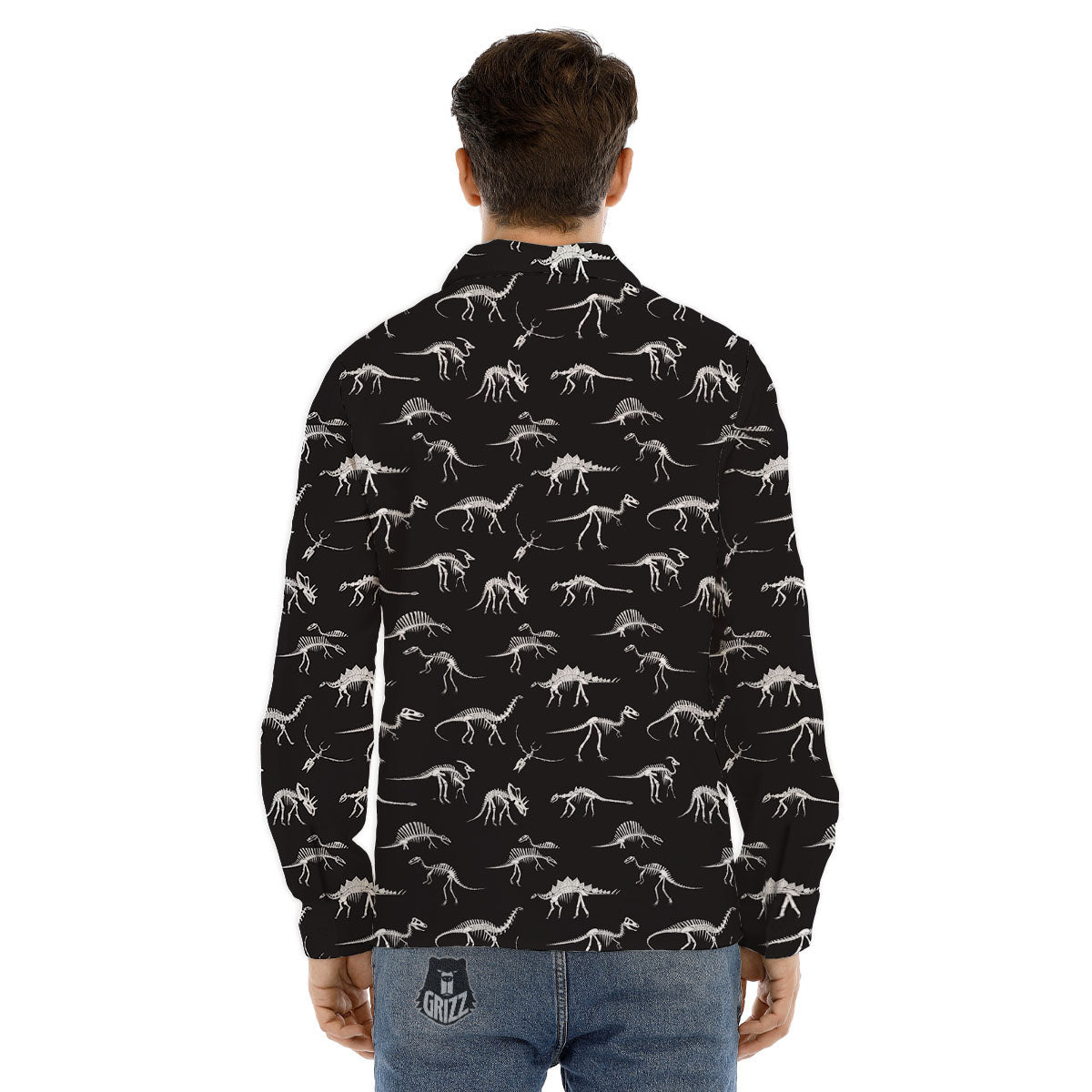 Fossil Dino Skeleton Print Pattern Men's Dress Shirts-grizzshop