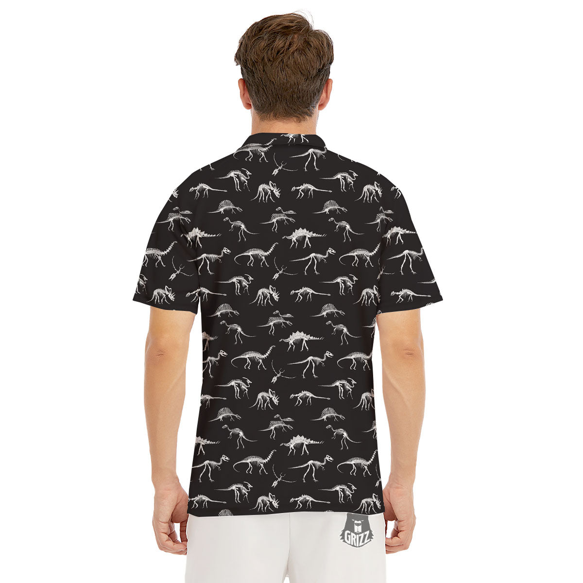 Fossil Dino Skeleton Print Pattern Men's Golf Shirts-grizzshop