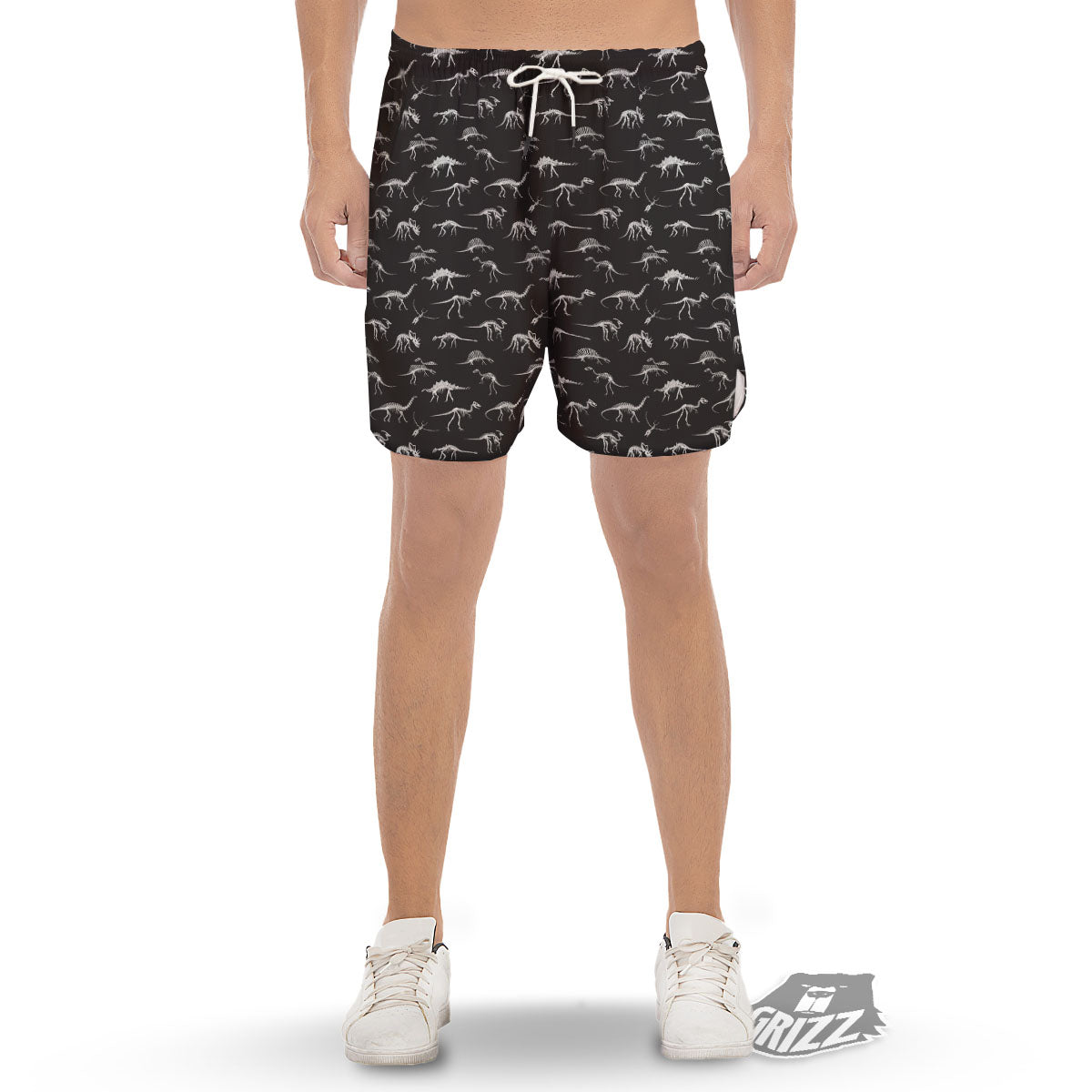 Fossil Dino Skeleton Print Pattern Men's Gym Shorts-grizzshop