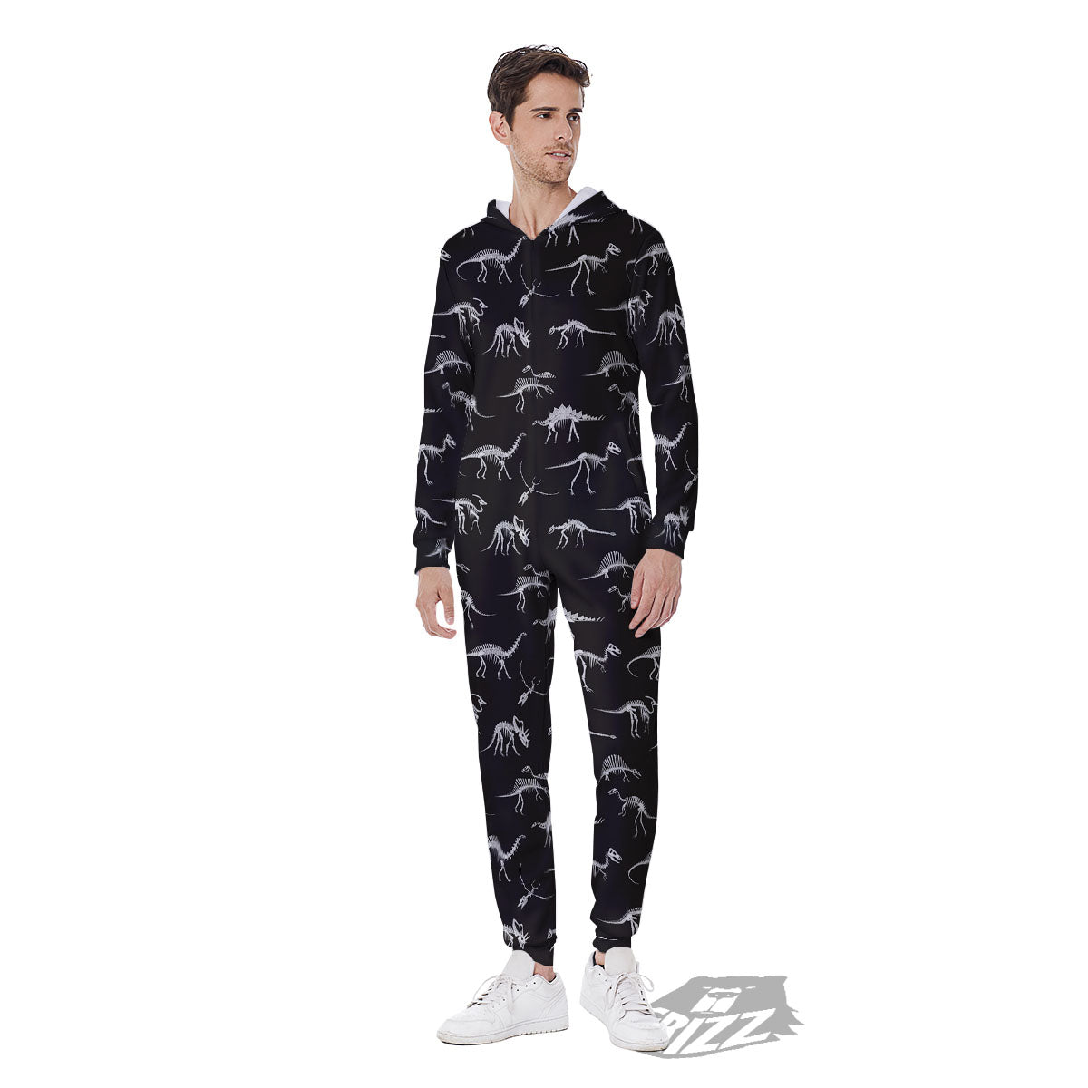 Fossil Dino Skeleton Print Pattern Men's Jumpsuit-grizzshop