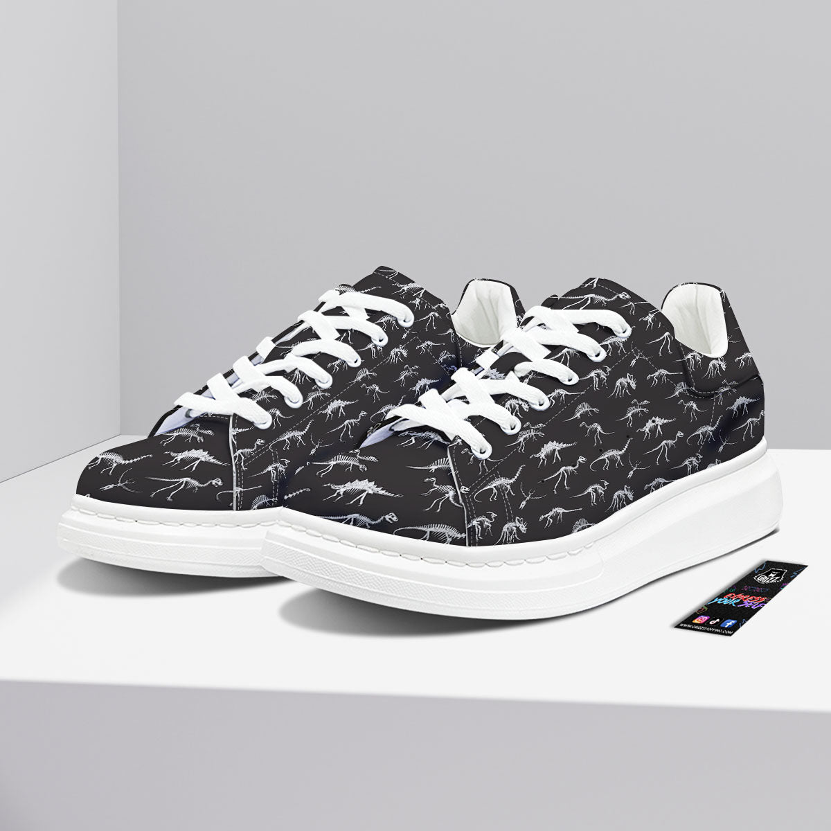 Fossil Dino Skeleton Print Pattern Platform Shoes-grizzshop