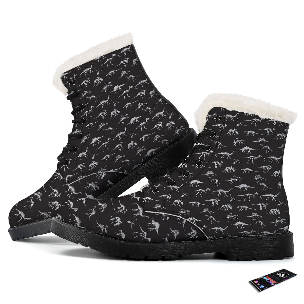 Fossil Dino Skeleton Print Pattern Winter Boots-grizzshop