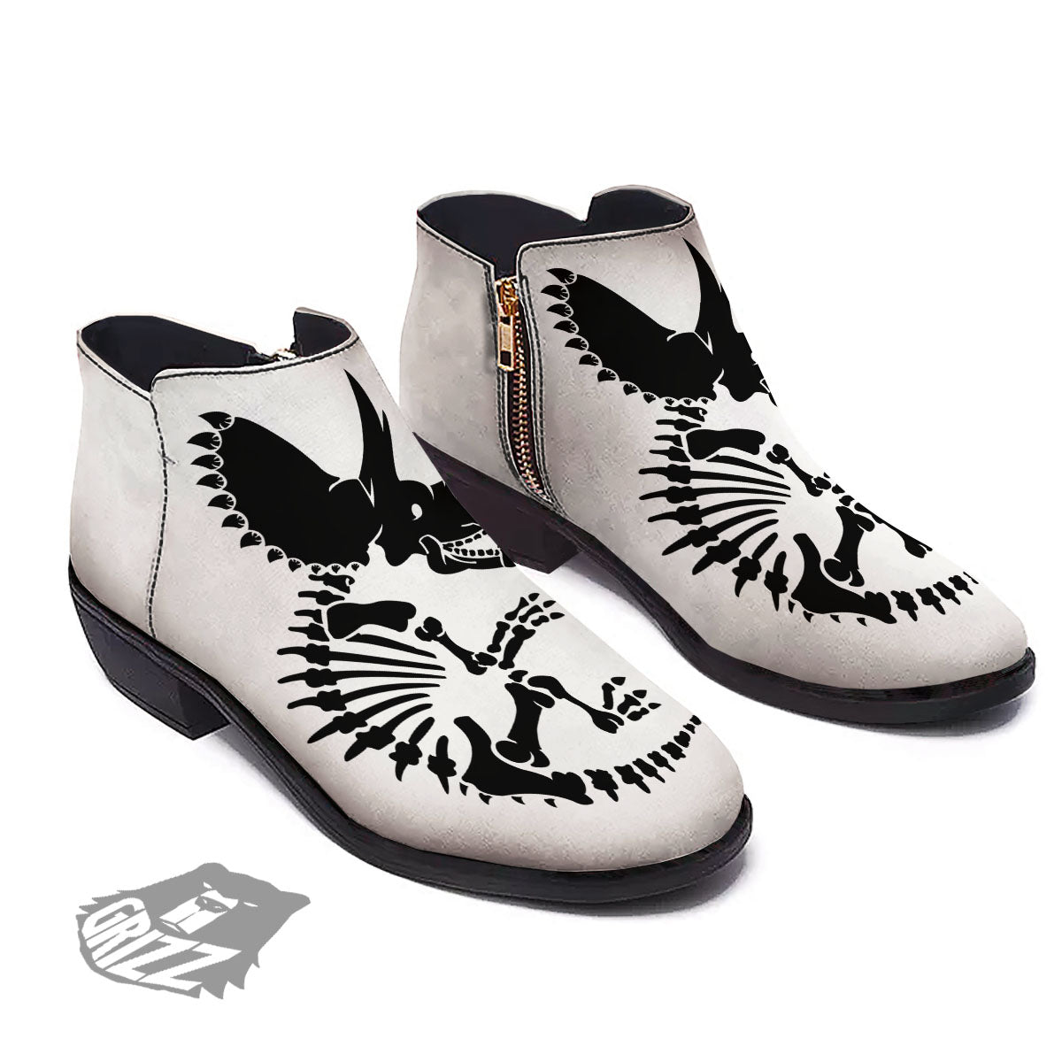 Fossil Dinosaur Monochrome Print Ankle Boots-grizzshop