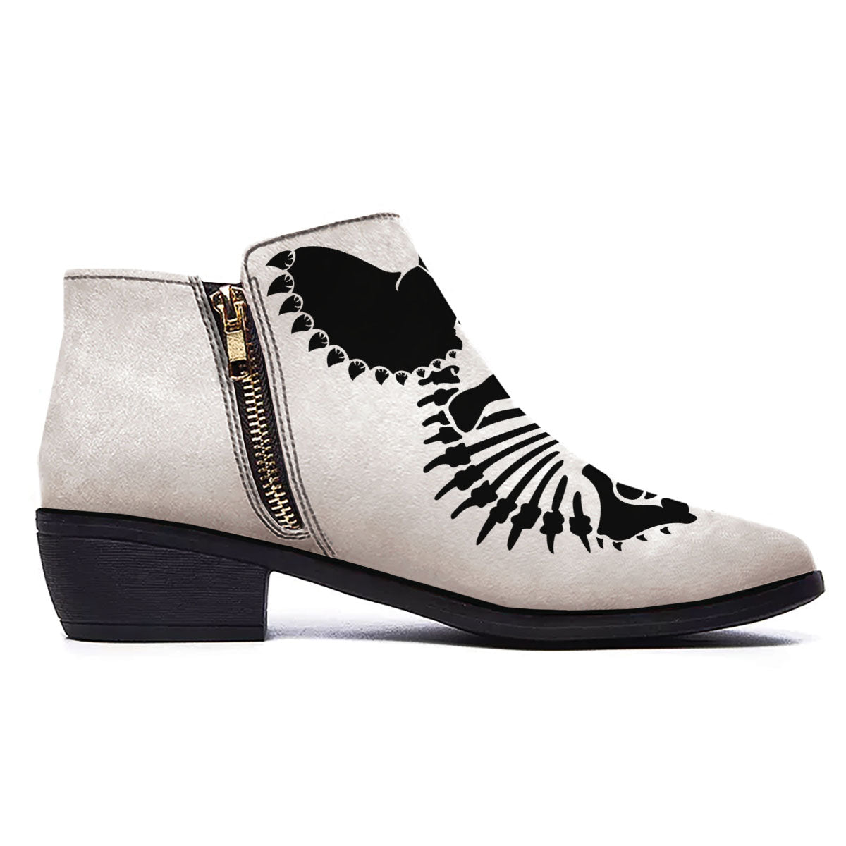 Fossil Dinosaur Monochrome Print Ankle Boots-grizzshop