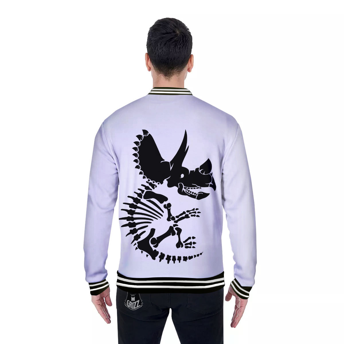 Fossil Dinosaur Monochrome Print Baseball Jacket-grizzshop