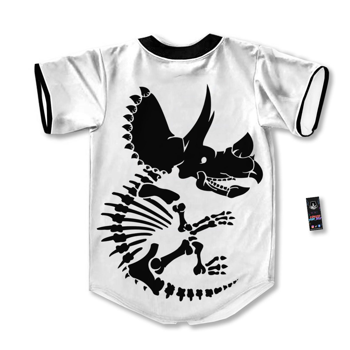 Fossil Dinosaur Monochrome Print Baseball Jersey-grizzshop